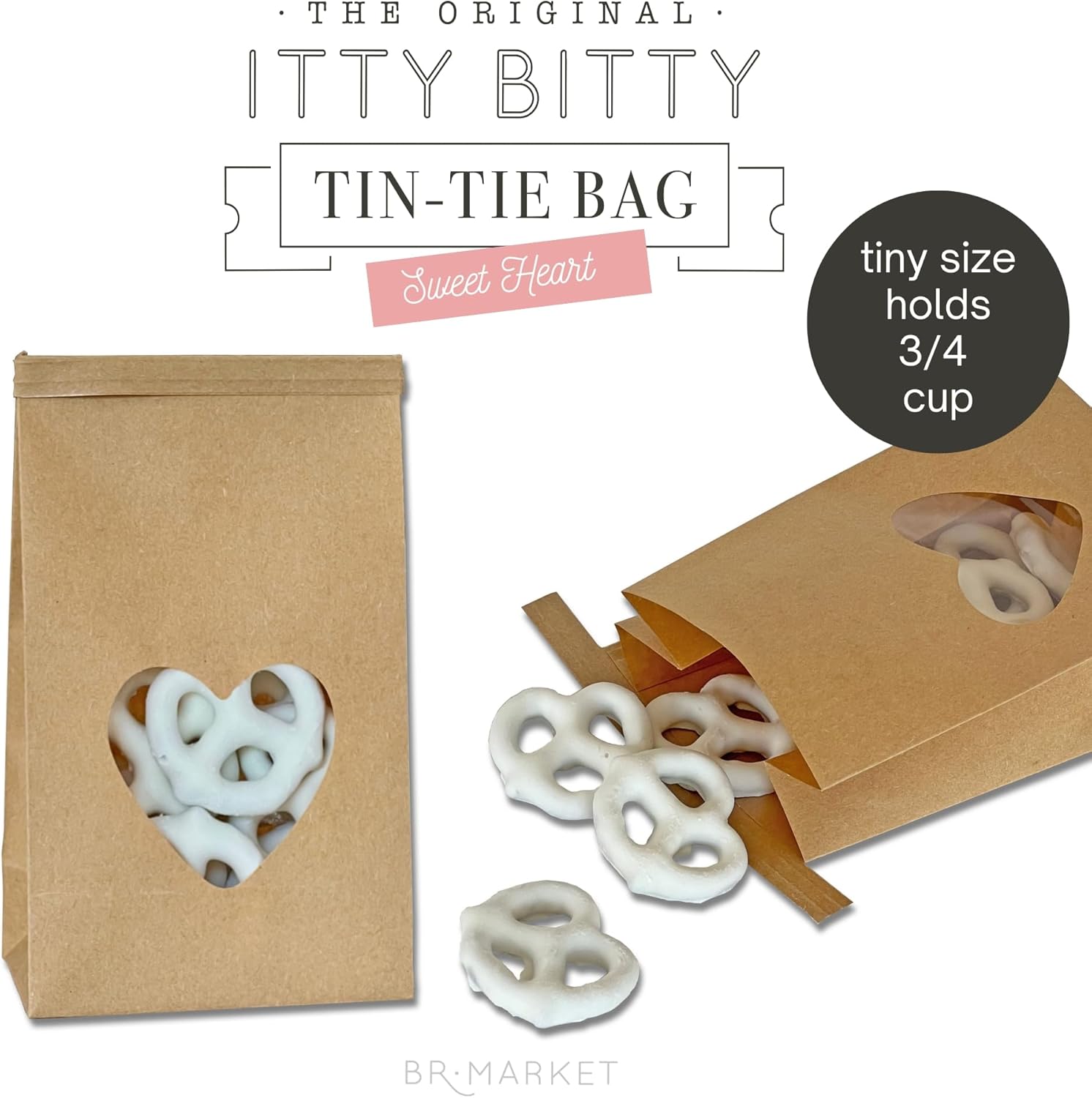 Bolsas de panadería con ventana de corazón, bolsas de papel kraft extra pequeñas, 100 unidades de 3.3 x 5.5 x 2 pulgadas, bolsas de bloqueo de