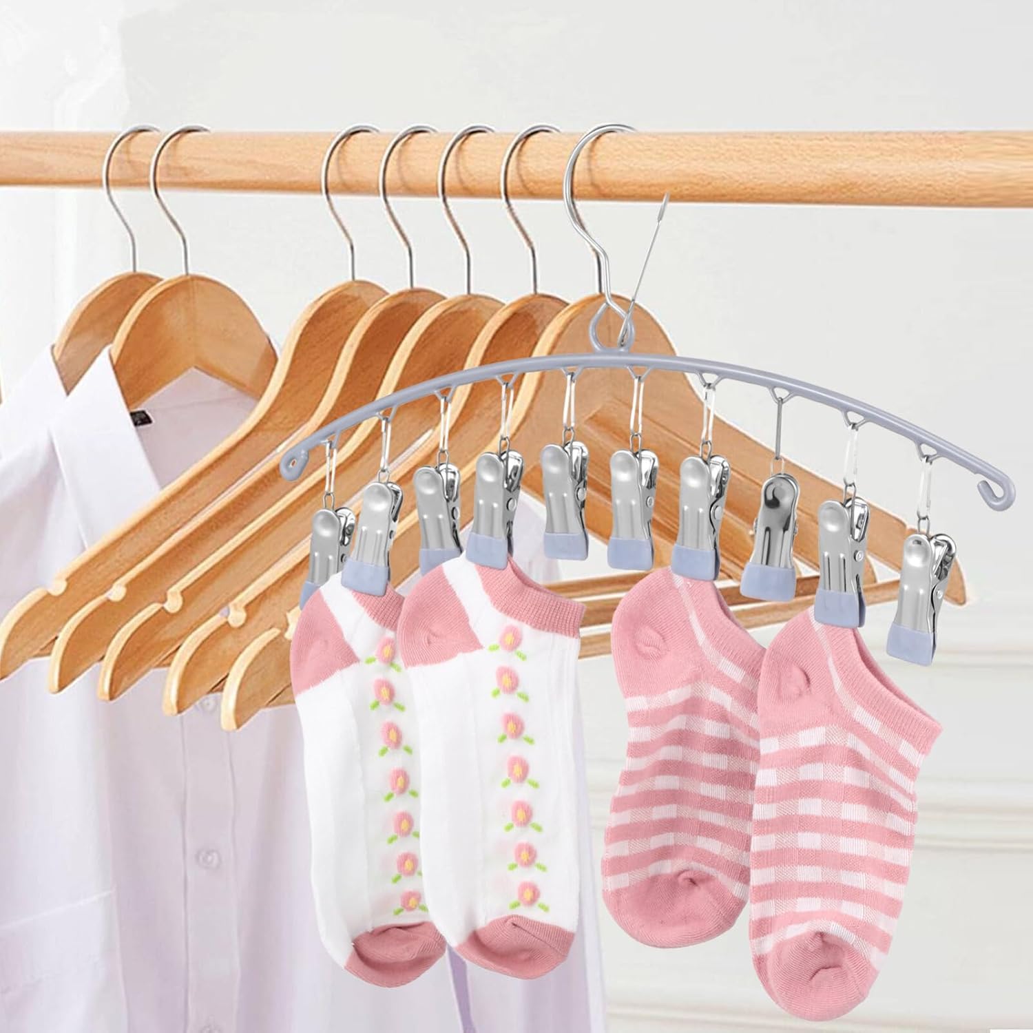 Alipis Organizador de sombreros para percha, calcetines de metal para gorras de béisbol para armario con 20 clips, soporte para sombreros a prueba