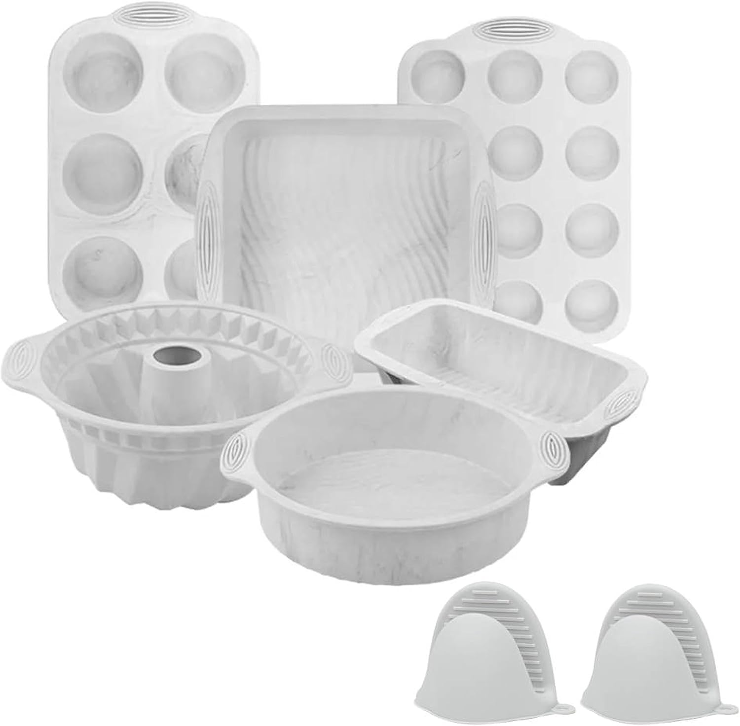 JJT Juego de utensilios de silicona para hornear, moldes antiadherentes. molde para pastel, pastel de taza, tostada, paquete, bandeja para pizza y 2