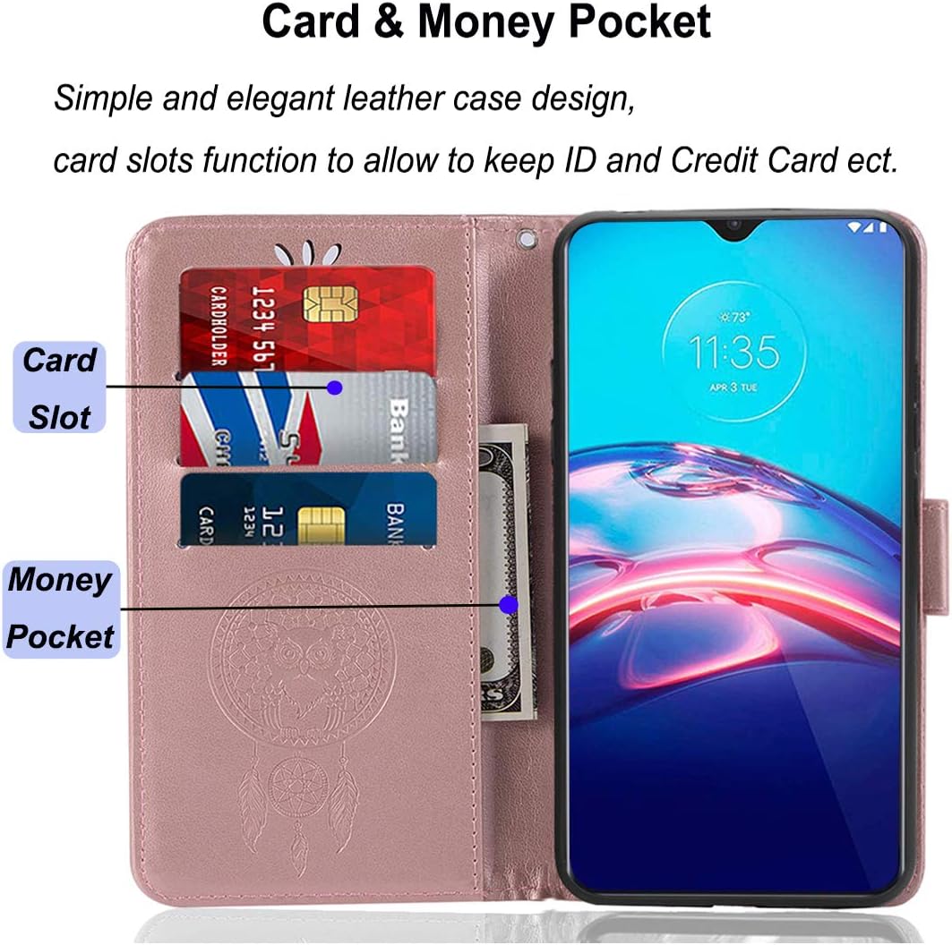 Funda para Moto E 2020, Motorola E 2020 con tarjetero correa para la muñeca Funda de piel sintética con tapa para Motorola Moto E 2020 (oro rosa)