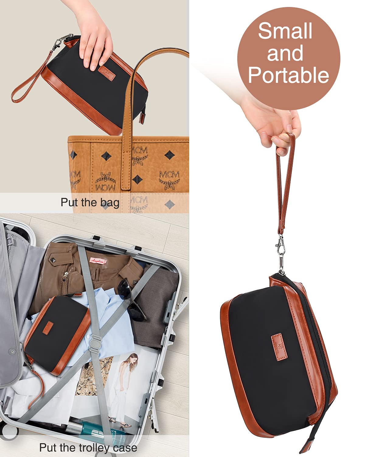 Relavel Bolsa de maquillaje pequeña de viaje para mujeres, bolsa de brochas de maquillaje, portátil, de 2 capas, gran capacidad, organizador de