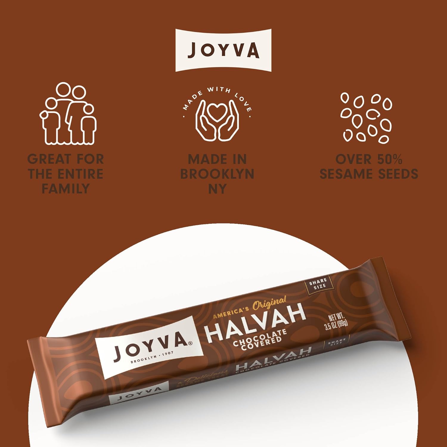 Joyva Halvah – Cubierta de chocolate, paquete de 20 unidades de 3.5 onzas, una deliciosa golosina de sésamo  Sin lácteos, sin gluten y Kosher Parve
