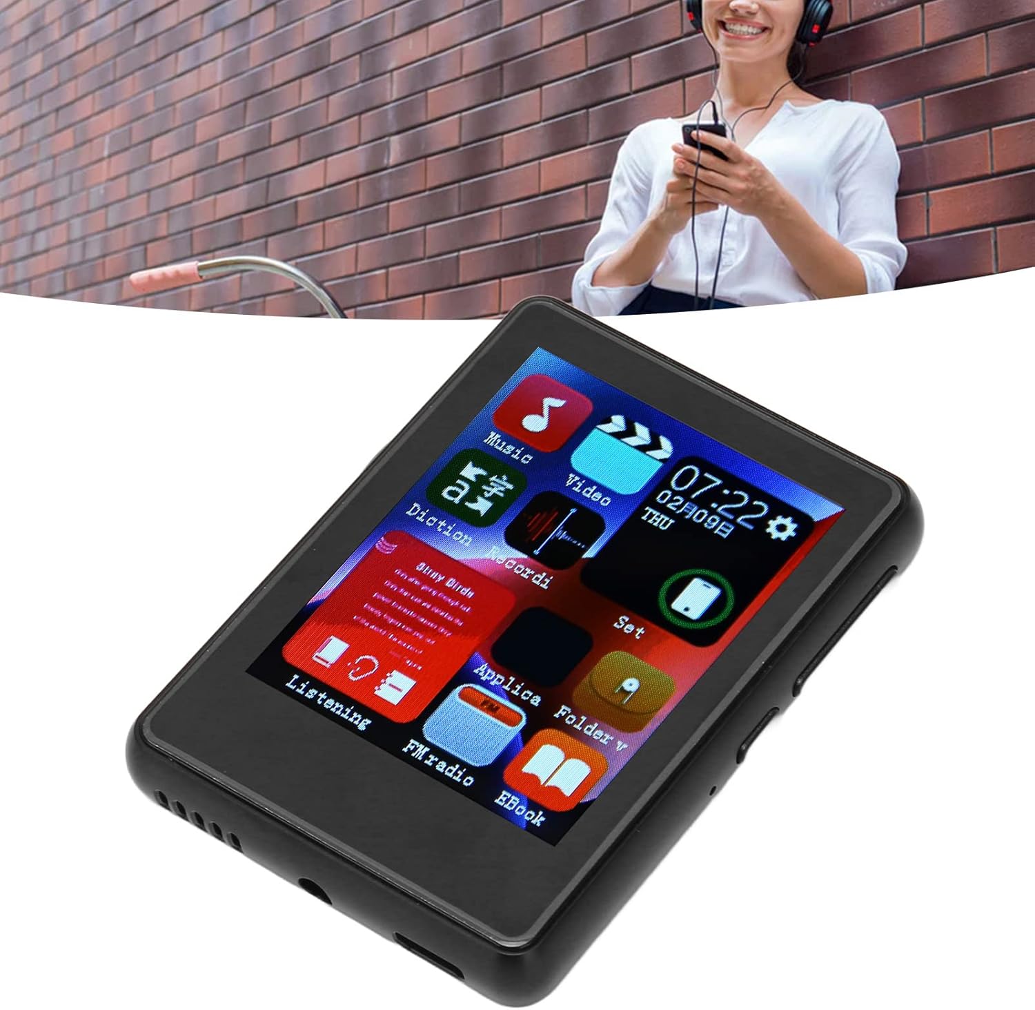 Reproductor de MP3 con Bluetooth, pantalla táctil completa 5.0 reproductor MP3 con altavoz, reproductor de música Mp3 portátil de sonido HiFi para