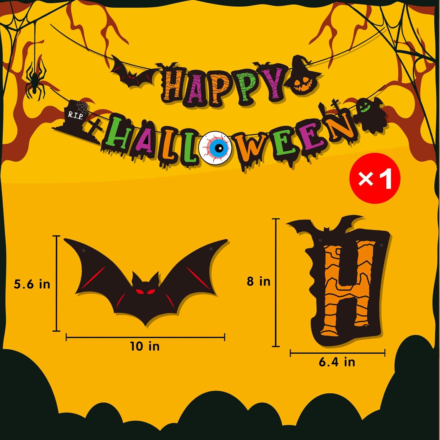 Cartel de Feliz Halloween para fiesta de cumpleaños, decoración de fiesta temática con murciélago y calabaza, casas embrujadas, puerta, hogar,