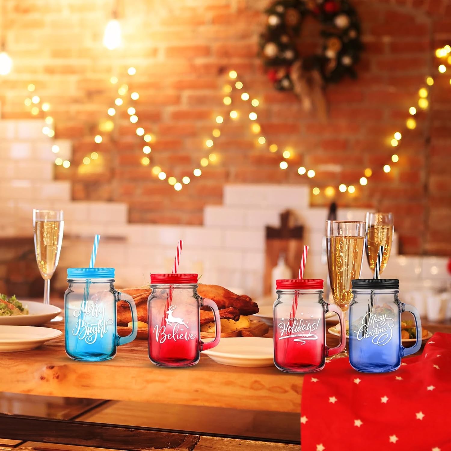 Vaso de Navidad con asa, taza de batido de 16 onzas con tapa y pajita, reutilizable, regalo de Navidad, vaso de boca grande decorativa para el