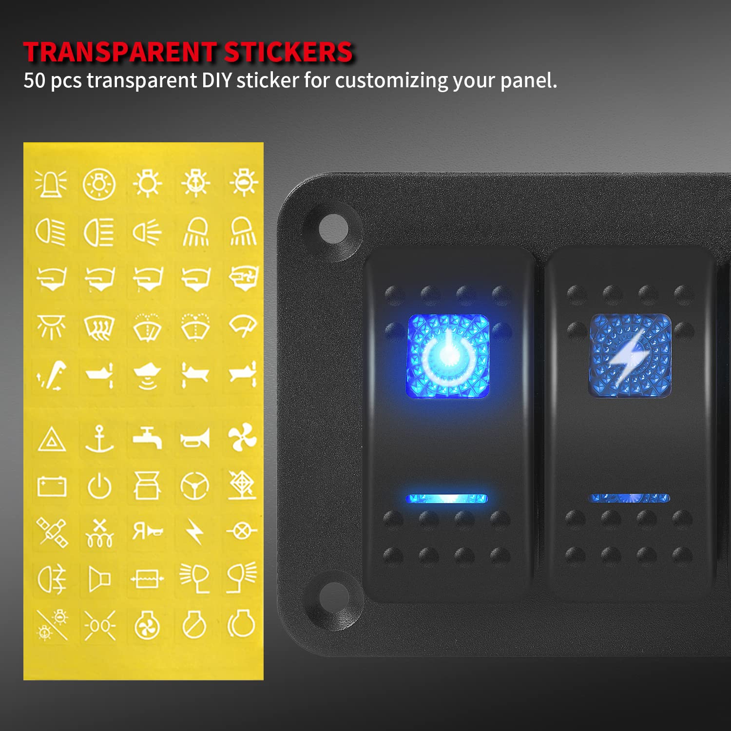 DaierTek Paquete de 3 paneles de interruptor de interruptor basculante marino + panel de interruptor de barra de luz LED