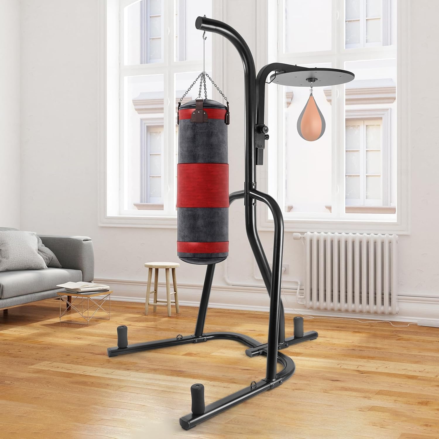 Clevich Soporte para saco de boxeo de acero ajustable en altura, soporte de boxeo para saco de arena y bolsa de velocidad, equipo de entrenamiento