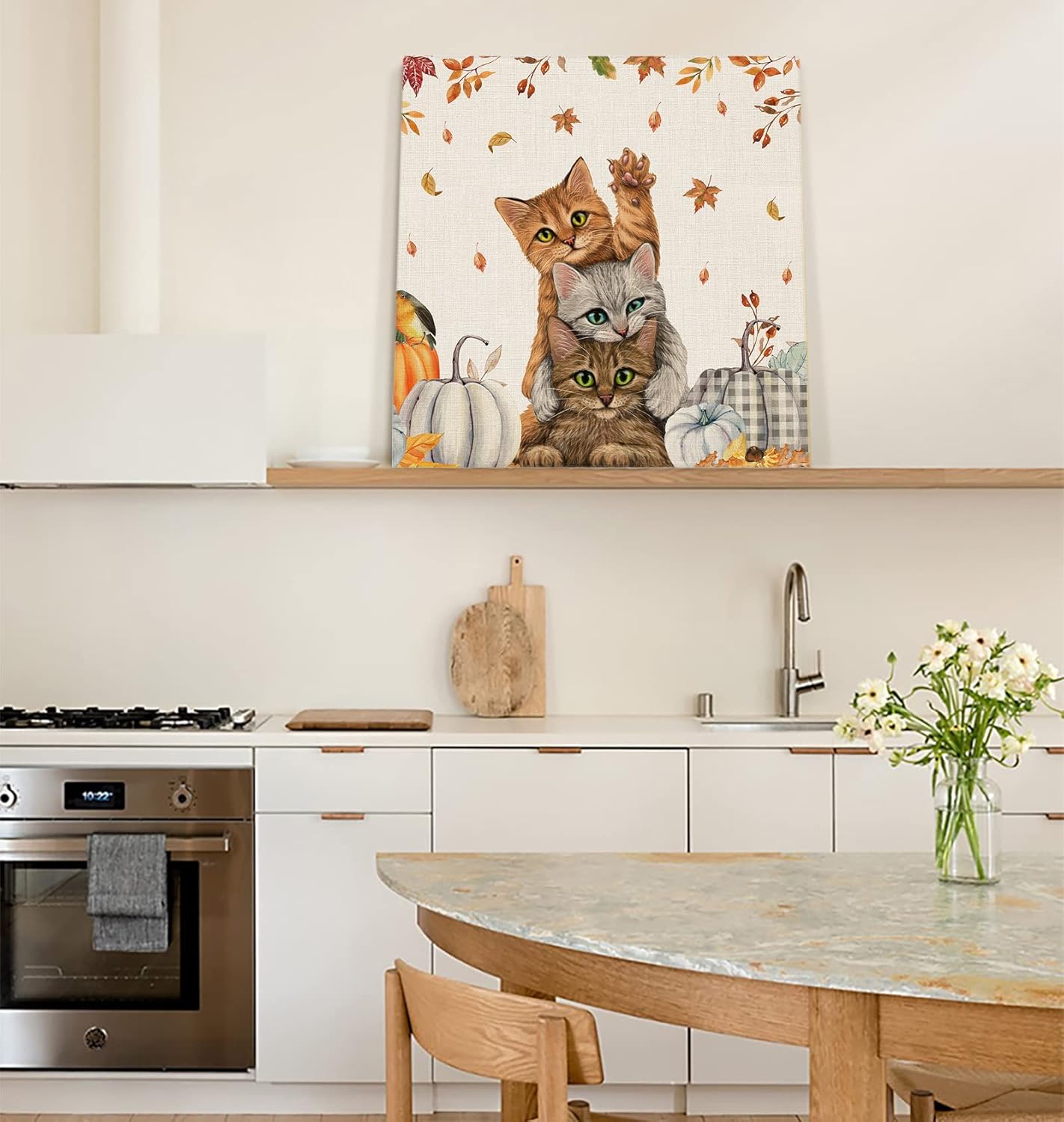 Chucoco Otoño Granja Gato Cuadrado Pinturas al óleo sobre lienzo Arte de pared de Acción de Gracias Animales Imágenes Impreso Obras de Arte con