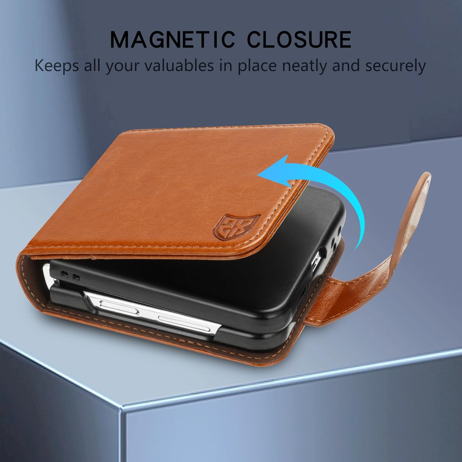 ZZXX Funda tipo cartera para Samsung Galaxy Z Flip 5 con bloqueo RFID, ranura para tarjetas, cierre magnético, de piel, con soporte para bolígrafo