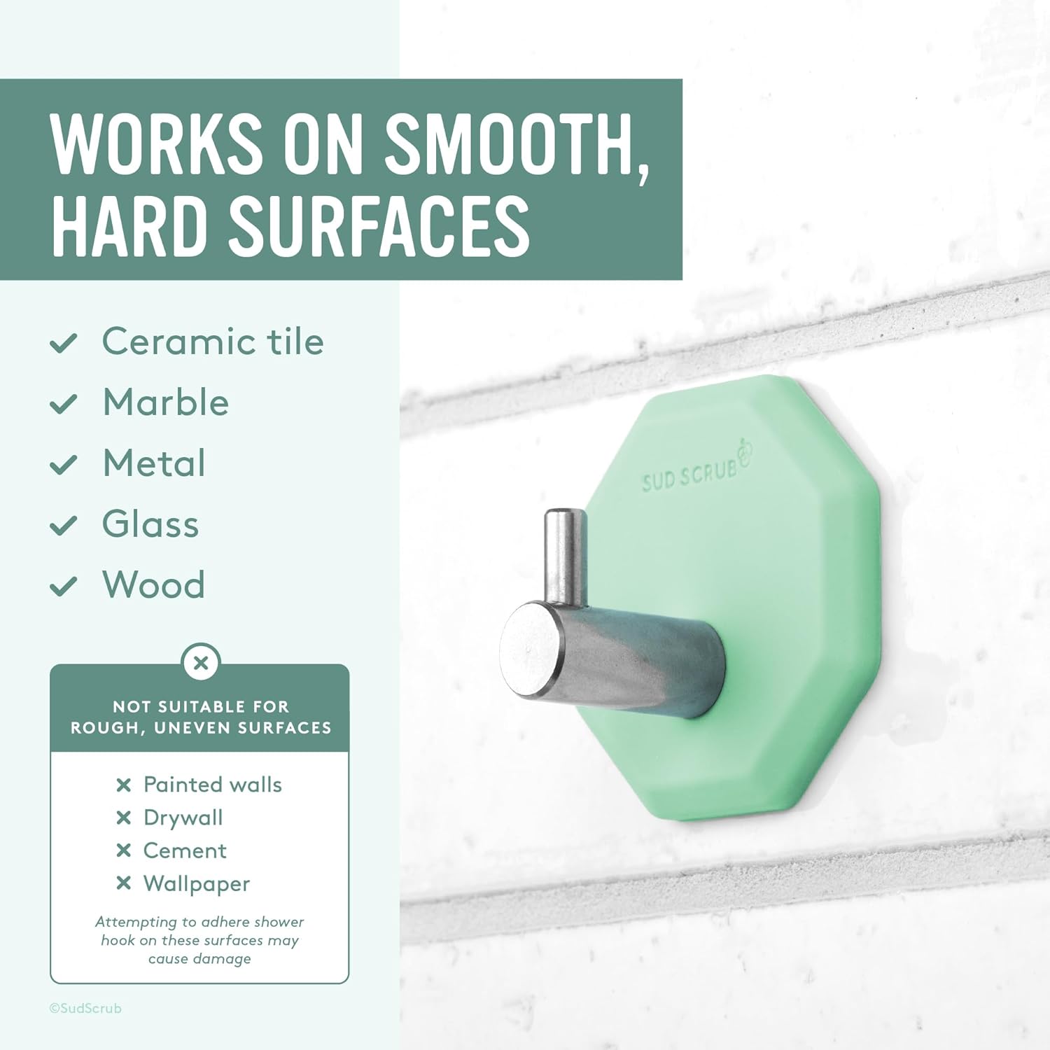 Sud Scrub Gancho de ducha antimicrobiano, ganchos autoadhesivos para pared de ducha, ganchos de pared extraíbles resistentes, ganchos para colgar,