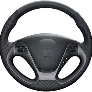 Cubierta de volante de costura a mano para Kia K3 2013-2018 para Ceed Cee’d Cerato Forte Koup Forte5 2014 línea negra transpirable antideslizante Cubierta de volante de costura a mano para Kia K3 2013-2018 para Ceed Cee’d Cerato Forte Koup Forte5 2014 línea negra transpirable antideslizante