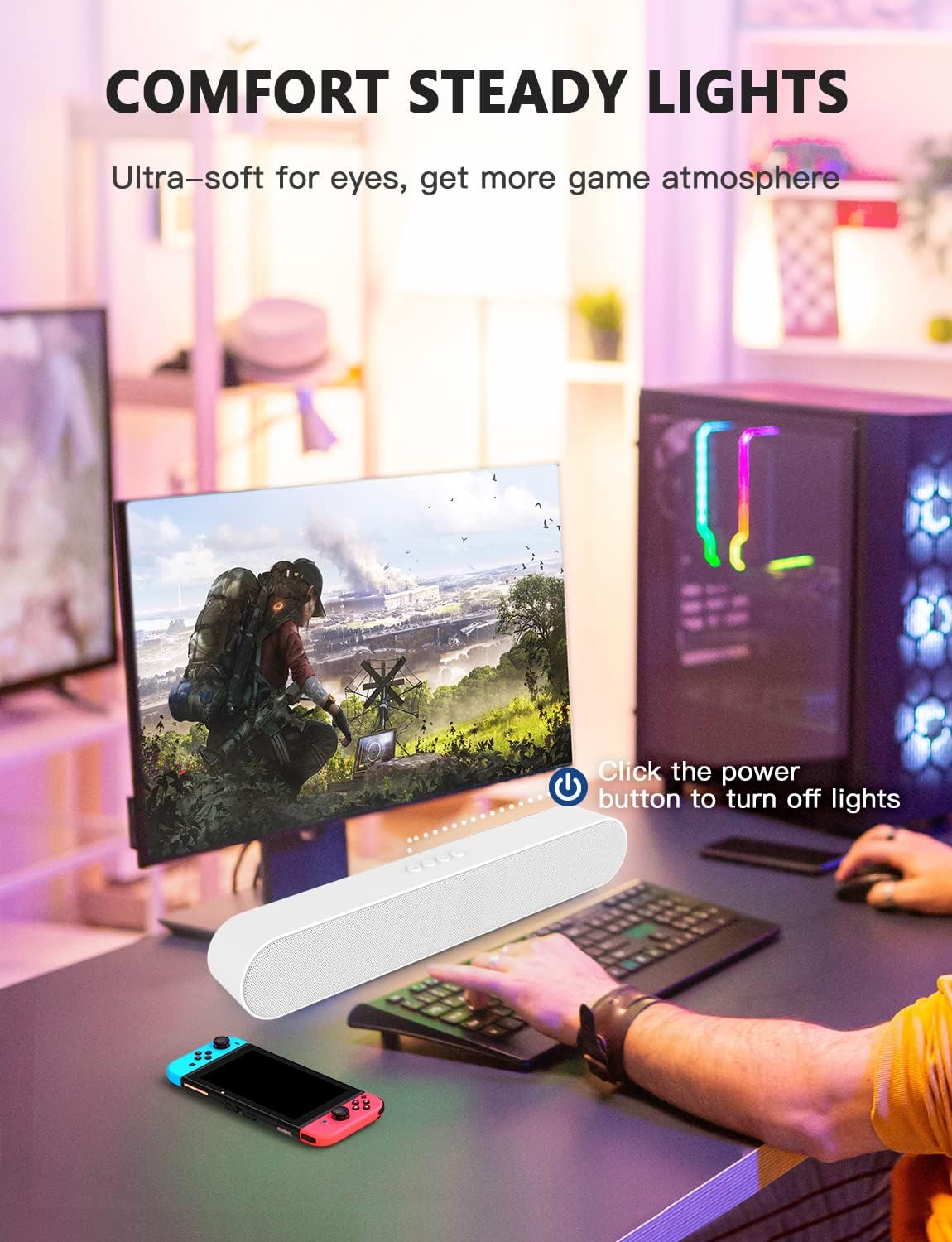 LENRUE Altavoces de computadora, altavoces de PC alimentados por USB para computadora de escritorio portátil, tableta con luces, Plug and Play