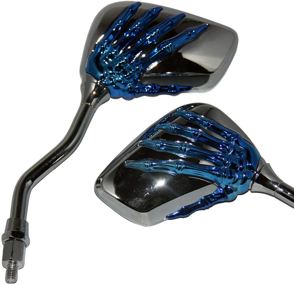 MotorToGo Espejos de motocicleta de mano de calavera azul 3D pequeños compatibles con Honda Shadow Spirit 750 VT750DC 2002