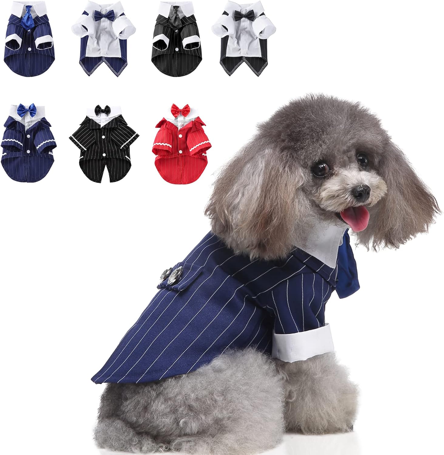 MORVIGIVE Camisa formal de esmoquin a rayas para perro, traje de mascota con pajarita para boda, fiesta, cumpleaños, trajes de perrito caballero,