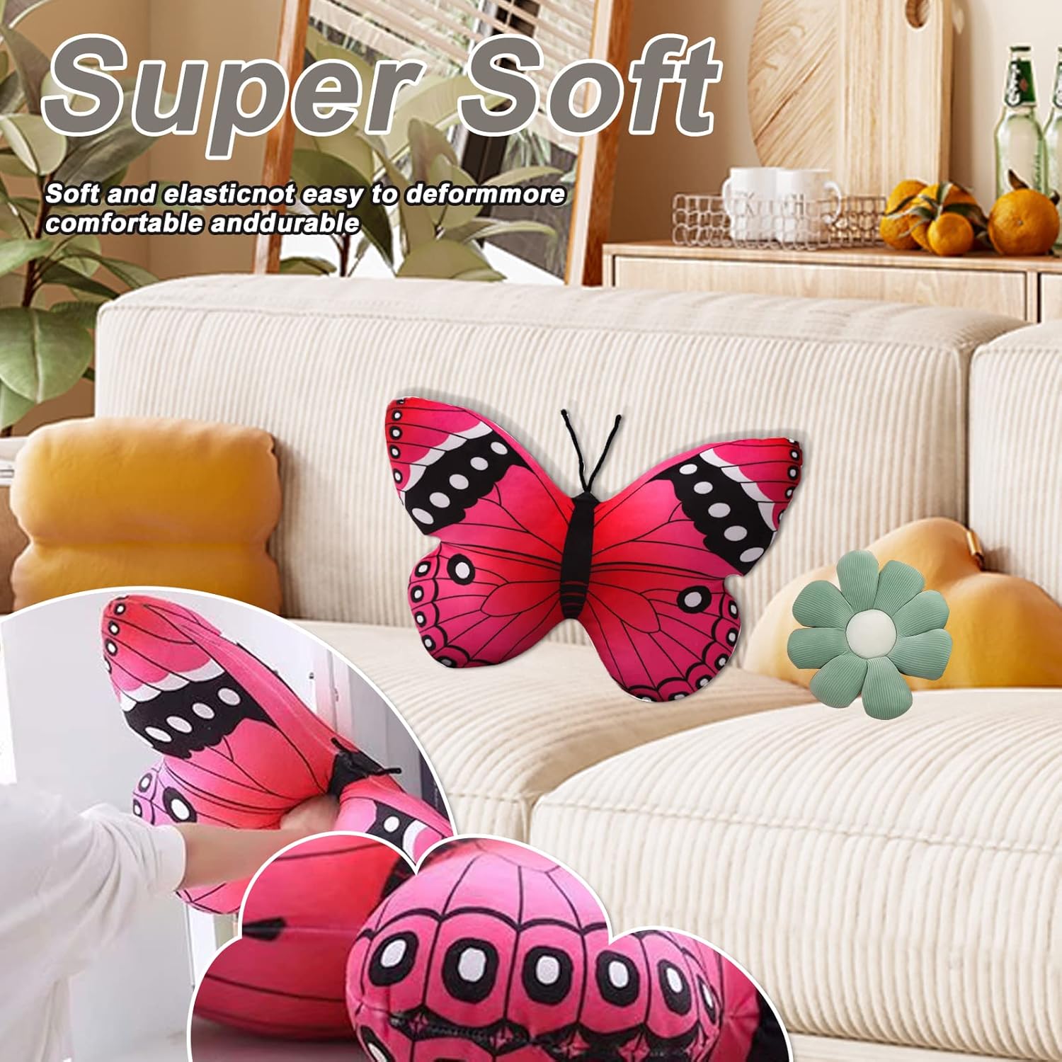 CHELEI2019 Almohada de mariposa de 15.7 pulgadas, diseño de mariposa rosa, juguete de peluche, regalo para niños