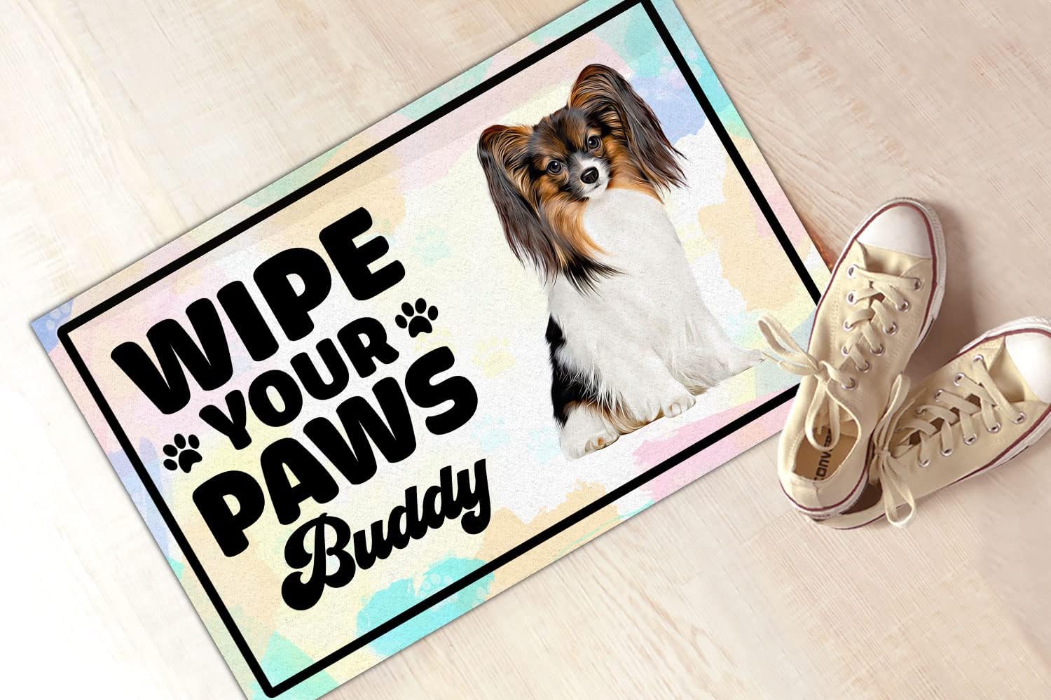 Kobalo Tapetes de bienvenida para entrada al aire libre, divertidos, personalizados, con diseño de perro Papillon, tapetes para puerta delantera,