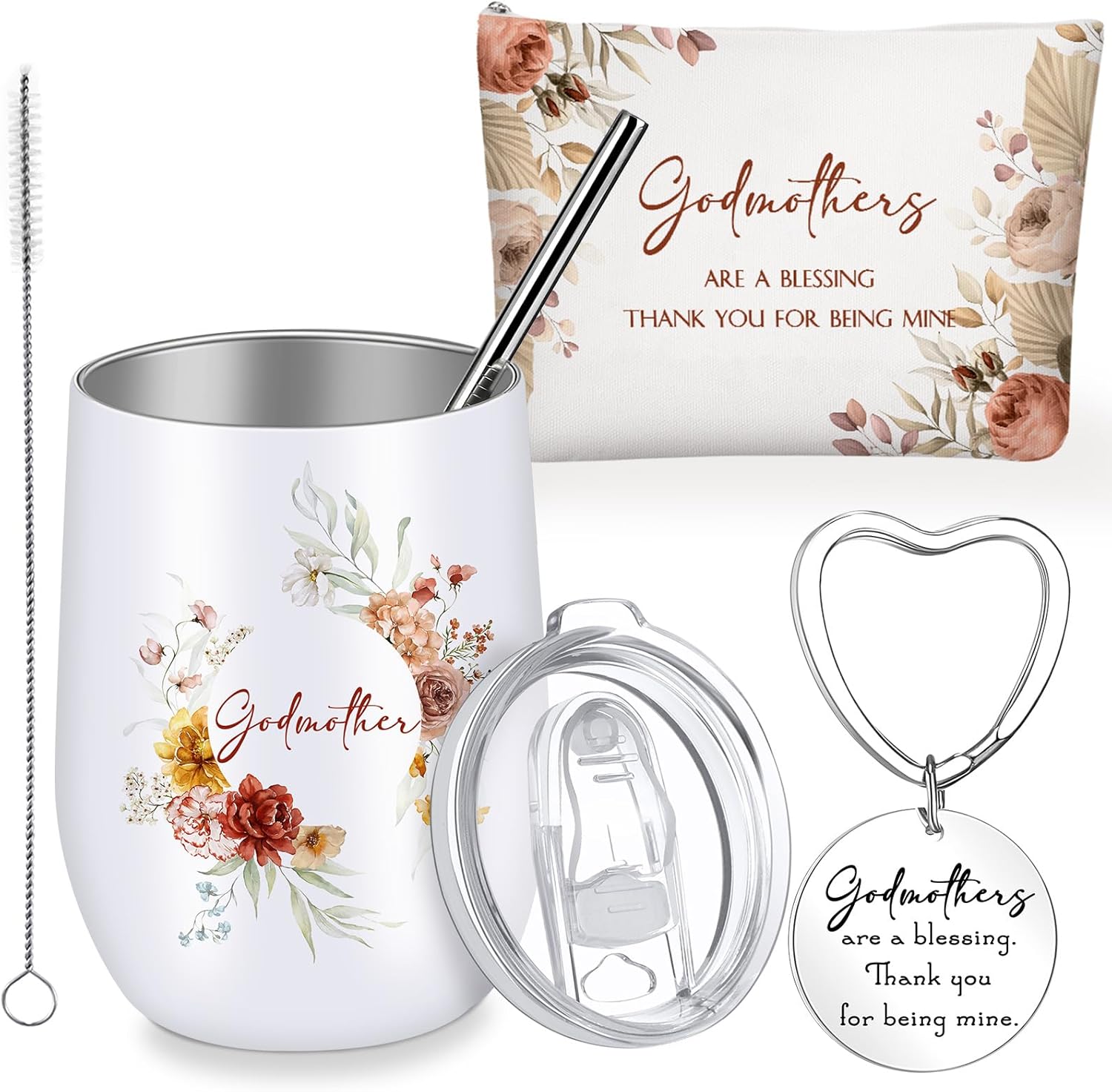 Juego de 3 vasos de acero inoxidable de 12 onzas, regalos para madrina, bolsas de maquillaje, llavero para Acción de Gracias, boda, vacaciones,