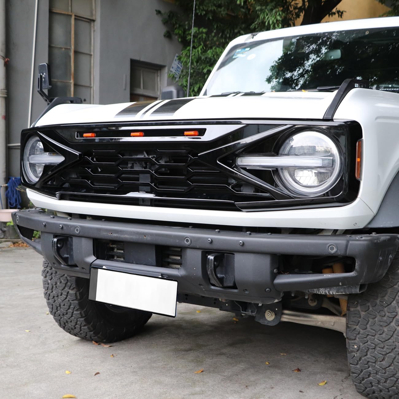 Kits de repuesto para parrilla delantera negra brillante con luces LED compatibles con Ford Bronco 2021 2022 2023 2 2 puertas 4 puertas parrilla de