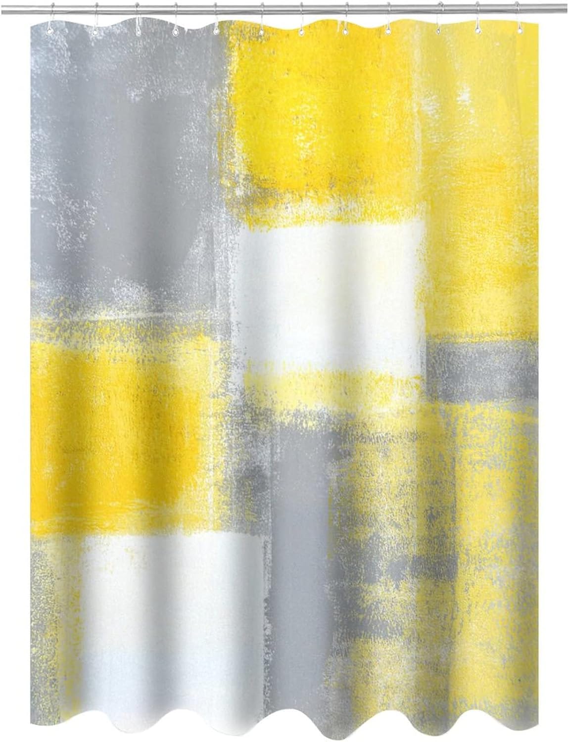 Cortinas de ducha con pintura de arte abstracto, cortinas de ducha con estampado 3D de acuarela gris y amarillo, juego de cortinas de baño con 12