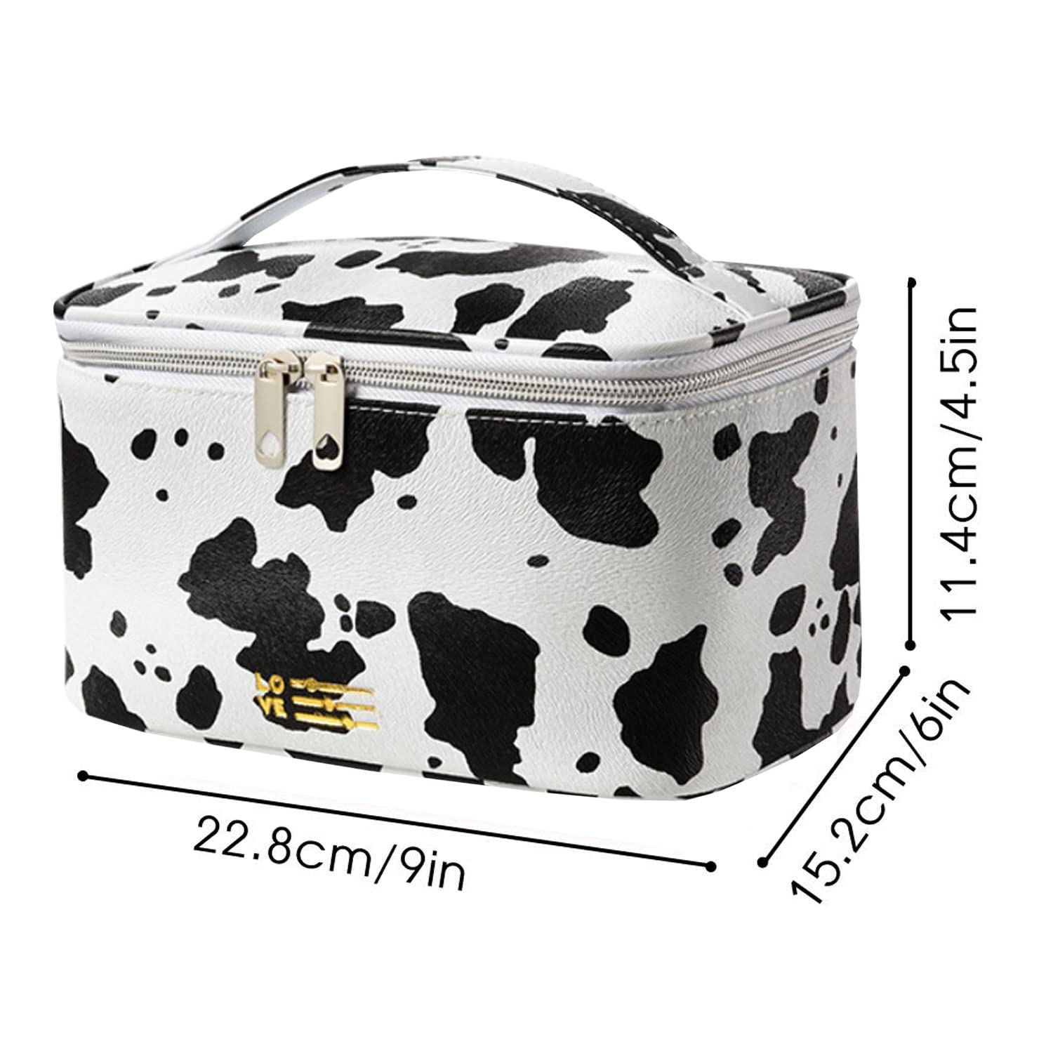 Linda bolsa de maquillaje pequeña para mujeres, bolsa mediana de poliuretano para artículos de aseo, impermeable, organizador (vaca)