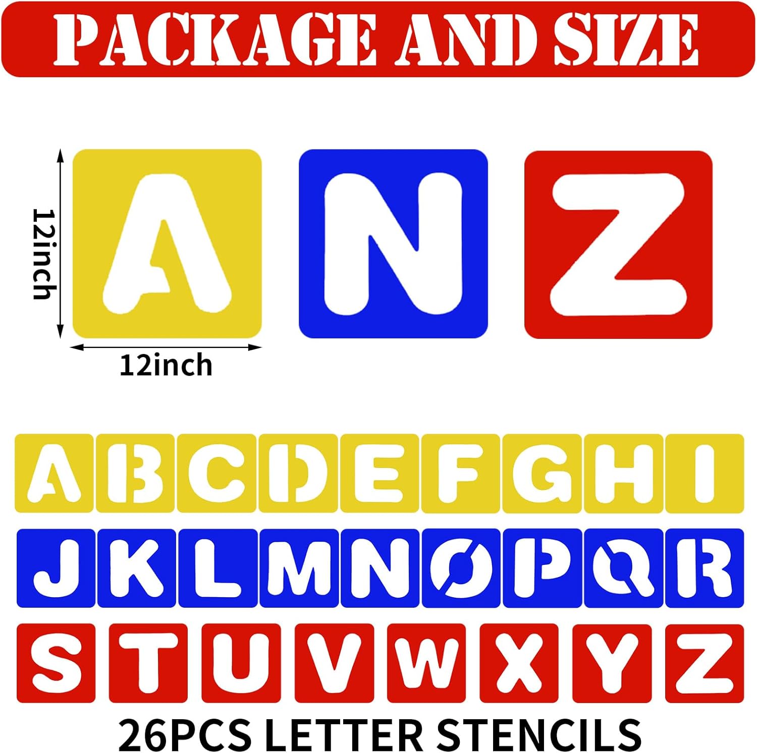 TecUnite Juego de 26 plantillas de letras del alfabeto, plantillas de letras de plástico para aprendizaje de pintura, decoración de manualidades (12