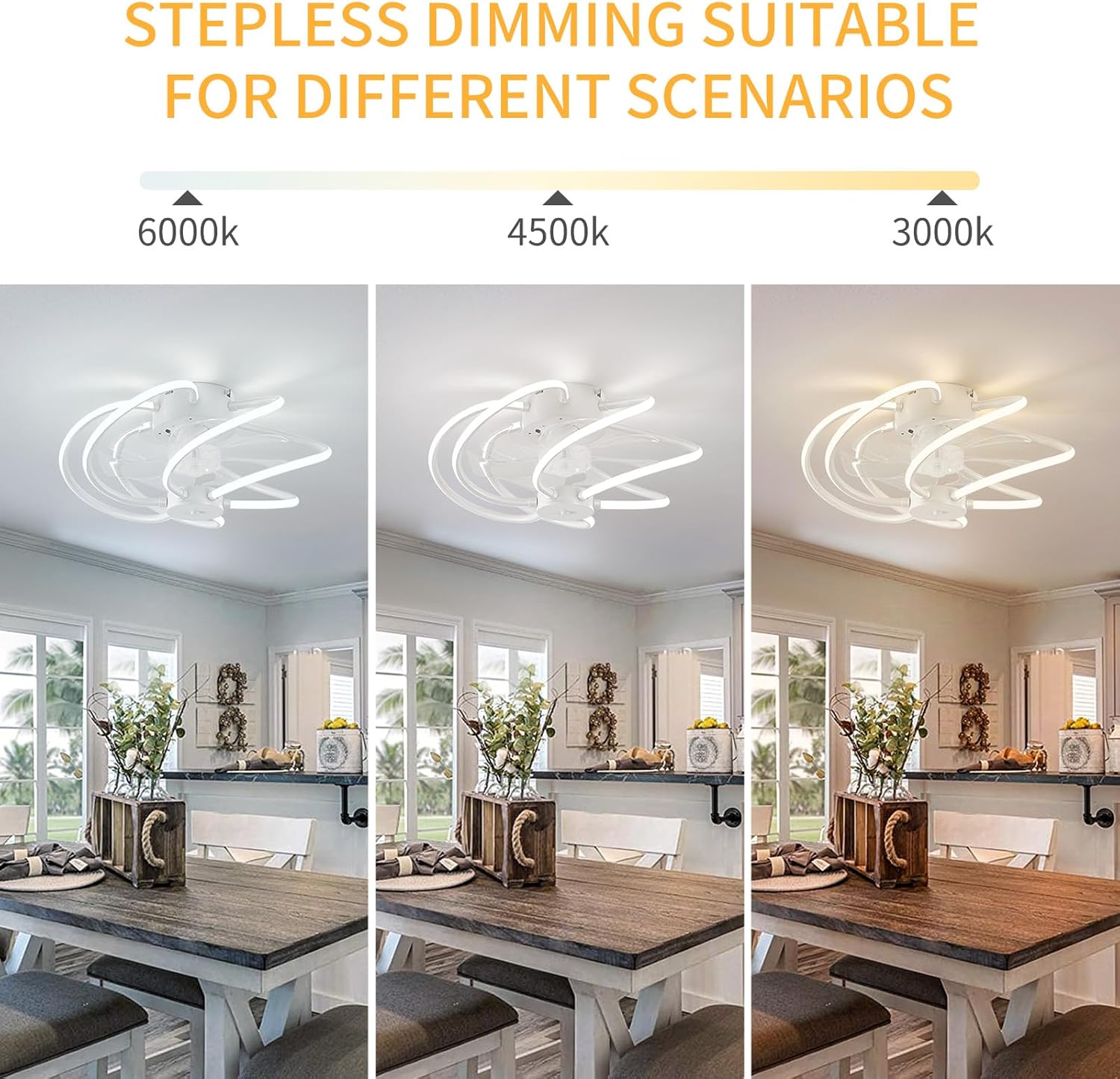 Moderno ventilador de techo remoto inteligente para dormitorio de 19.7 pulgadas con luz LED, lámpara de montaje empotrado de perfil bajo con