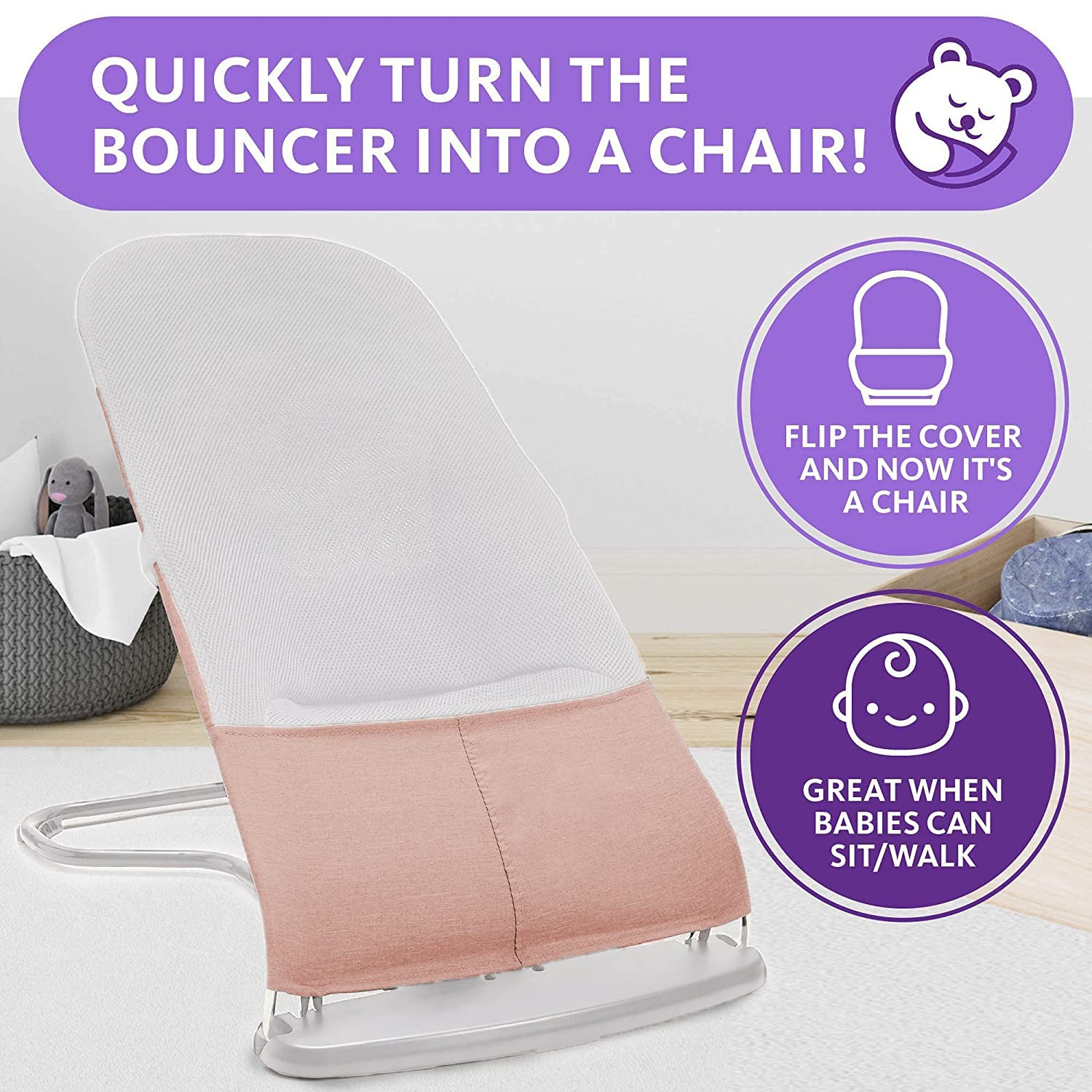 ComfyBumpy Asiento ergonómico para bebé, funda de transporte de viaje adicional, silla inflable segura y portátil con posiciones de altura
