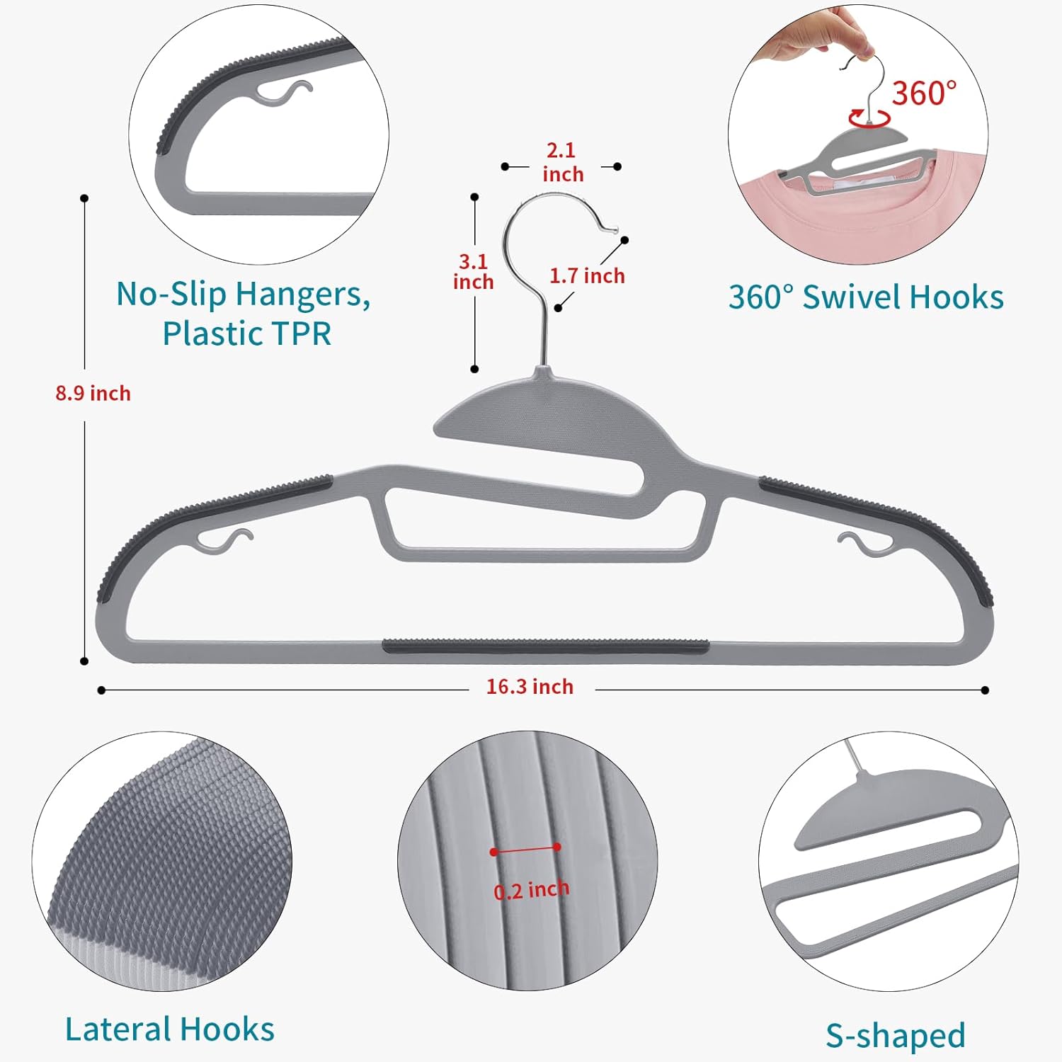 Paquete de 50 perchas de plástico para abrigos, perchas resistentes para pantalones, perchas para trajes que ahorran espacio con apertura en forma