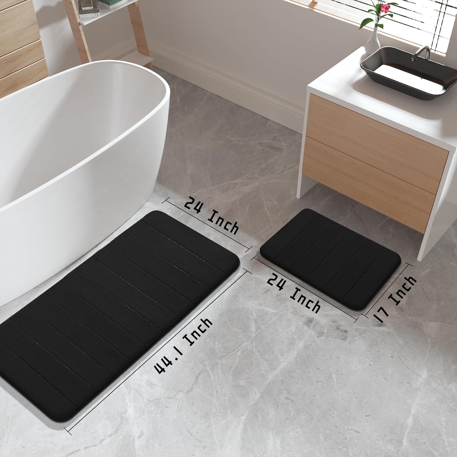 Yimobra Juego de 2 tapetes de baño grandes de espuma viscoelástica, antideslizantes, súper absorción de agua, suaves, gruesos, de secado rápido,