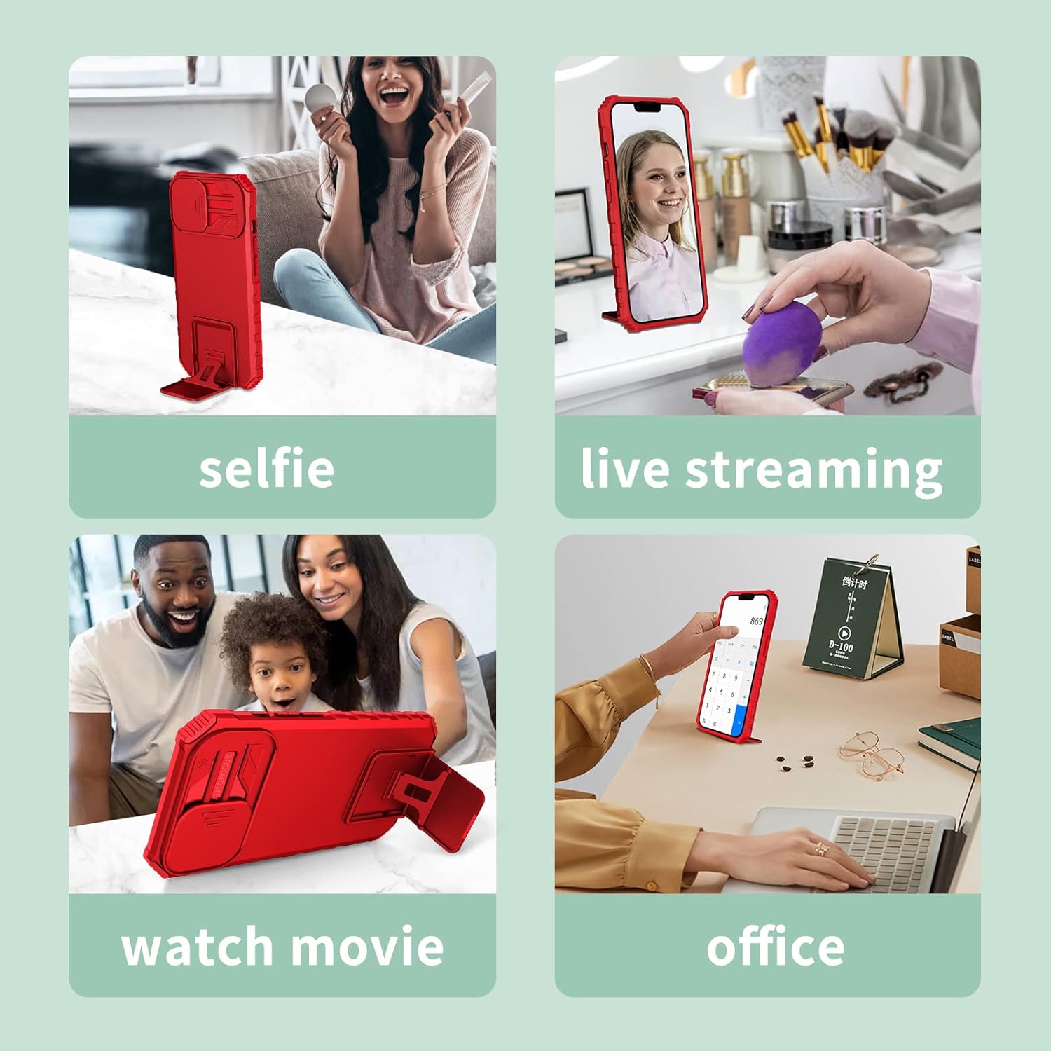 Ysnzaq Funda para Samsung Galaxy A54 5G con cámara deslizante, delgada, a prueba de golpes, con función atril para Samsung Galaxy A54 5G LT rojo