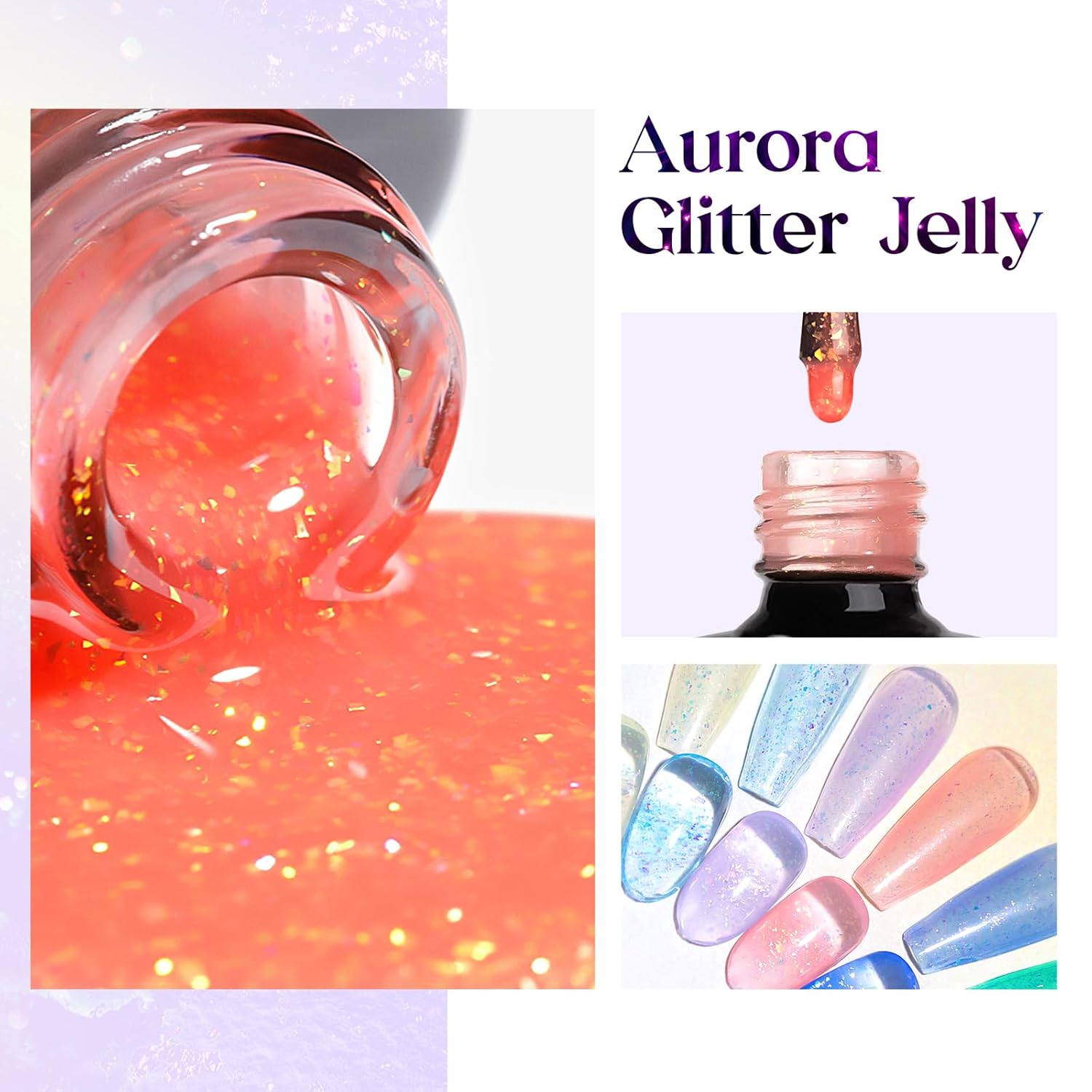 MIZHSE 12 esmaltes de gel de gelatina con purpurina, arte de uñas iridiscente brillante transparente, juego de manicura de verano de gel de