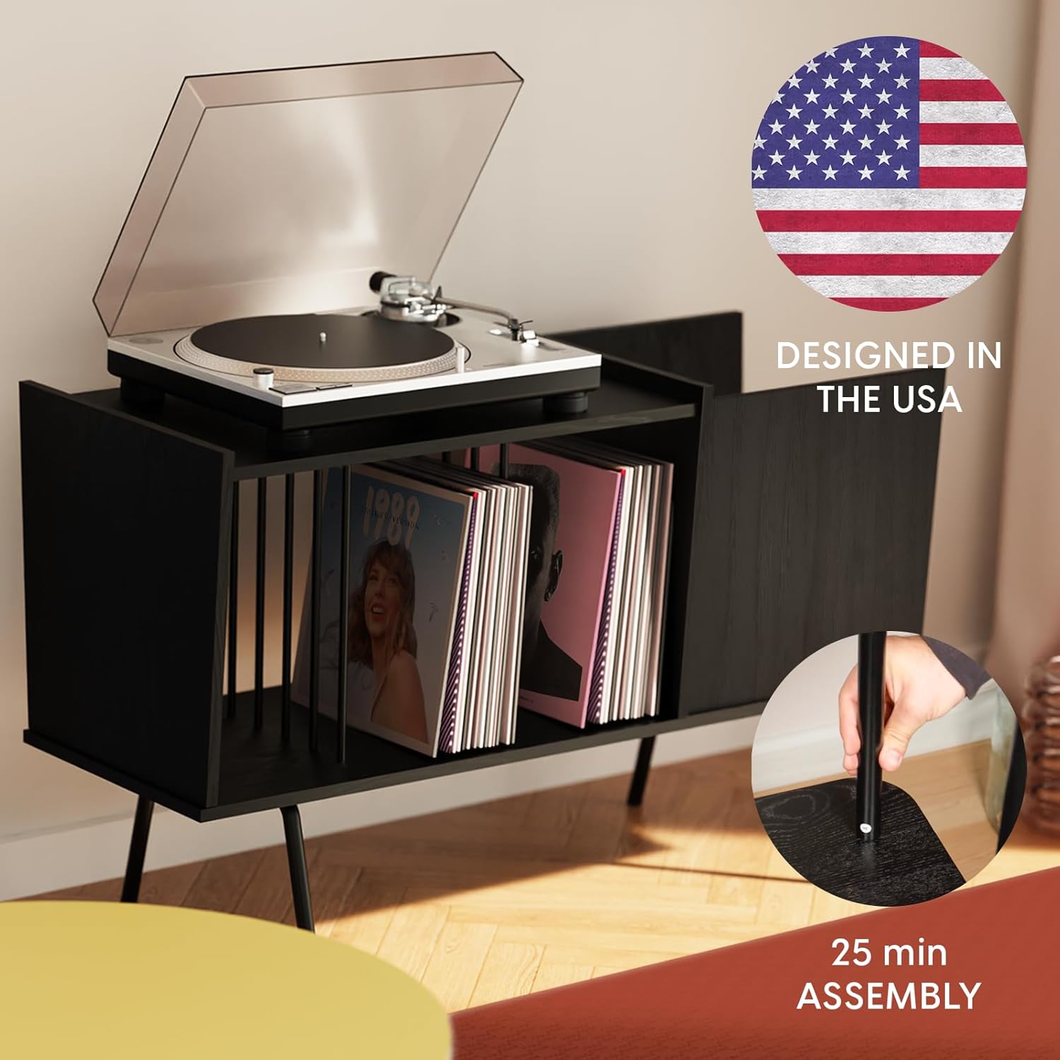 Soporte para tocadiscos con almacenamiento de vinilo, mesa para tocadiscos con capacidad para 190 vinilos, soporte para tocadiscos y gabinete de