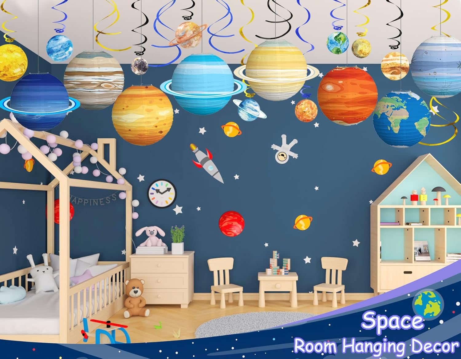 38 linternas de papel colgantes del sistema solar, planetas colgantes espaciales, decoraciones de remolinos para cumpleaños, espacio, galaxia,