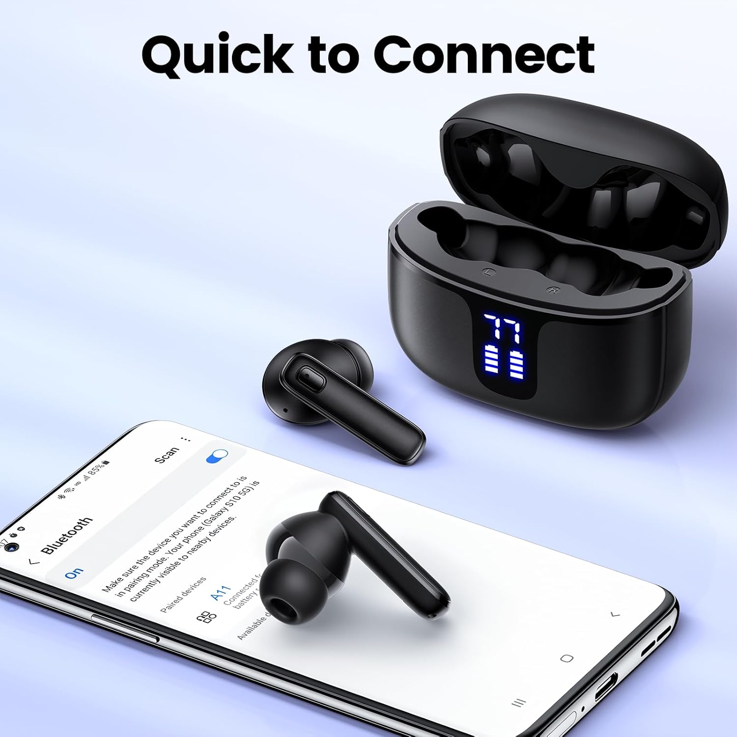 Auriculares inalámbricos con auriculares de 68 horas de reproducción Bluetooth 5.3 con pantalla de alimentación dual, estuche de carga IPX7,