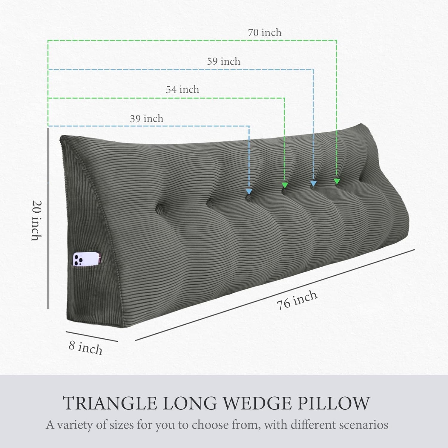 Almohada de lectura triangular XL con cabecera de cuña, almohada extra grande de apoyo de espalda para sentarse en la cama, sofá cama, cojín de