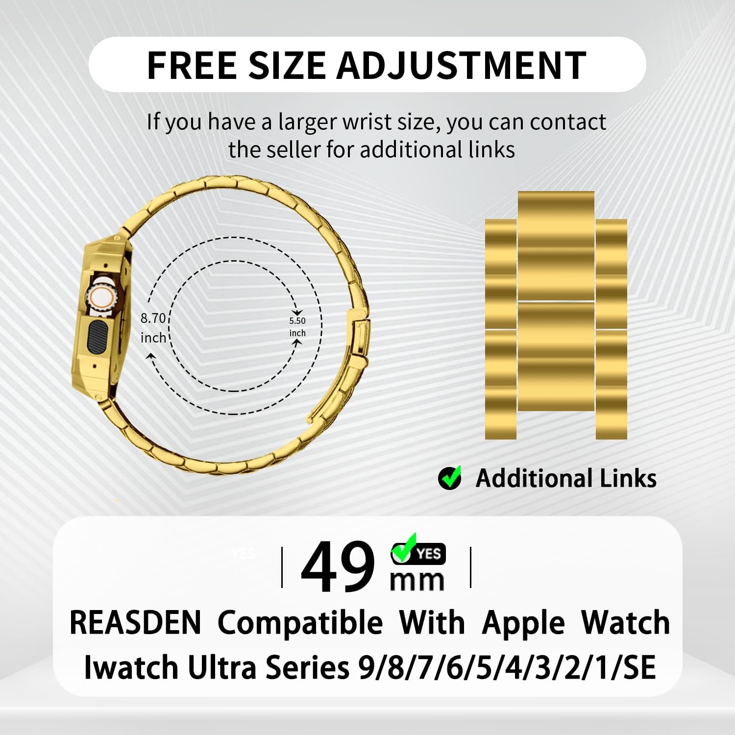 Compatible con Apple Watch Case Band Iwatch Ultra Series 987654SE, 1.731.751.75 pulgadas, correa protectora de acero inoxidable sólido, grande,