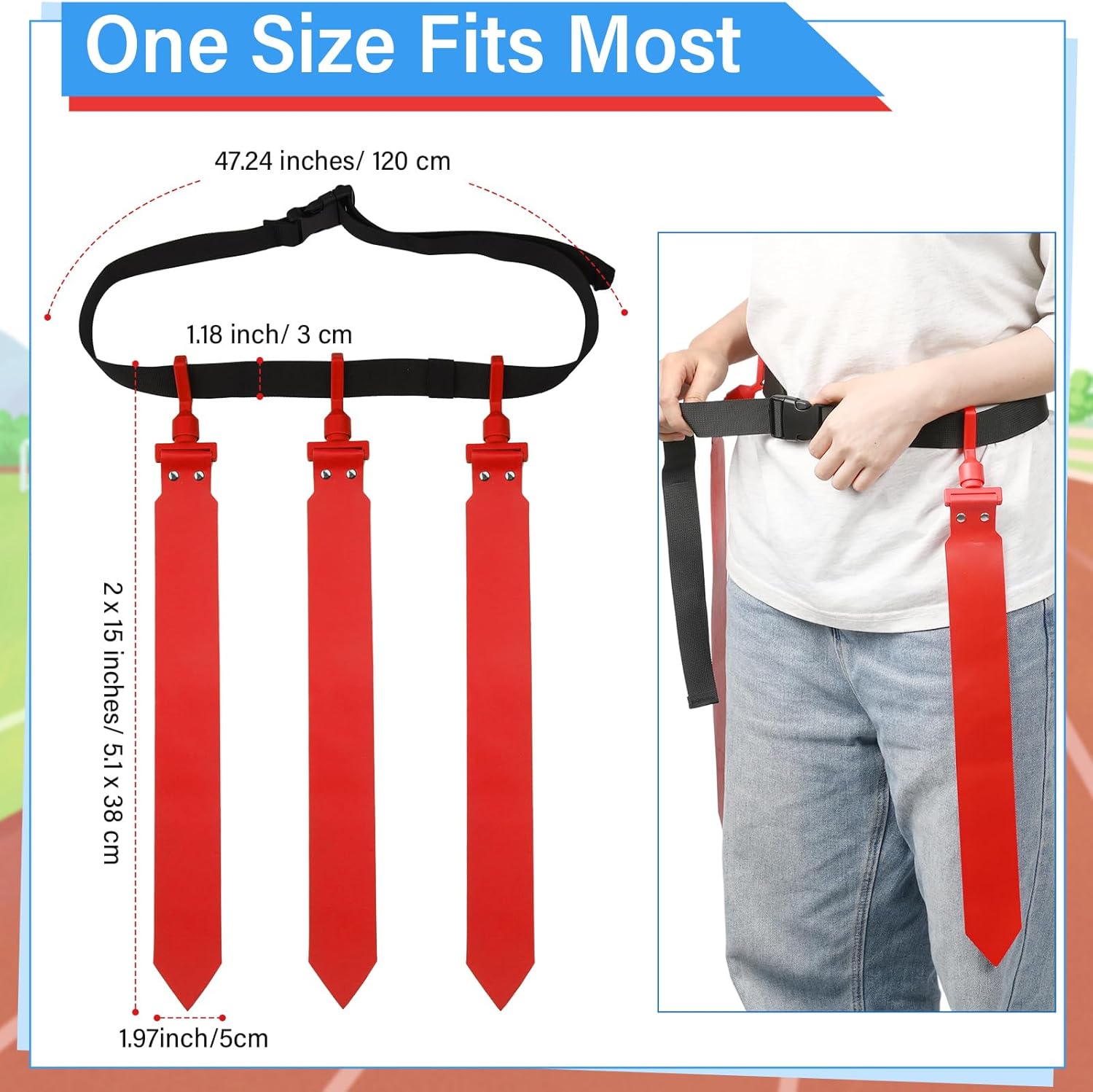 Newwiee Flag Football Set Includes 12 Belts,3 Flags Per Belt, 12 Scrimmage Vests 12 Cones and Bag