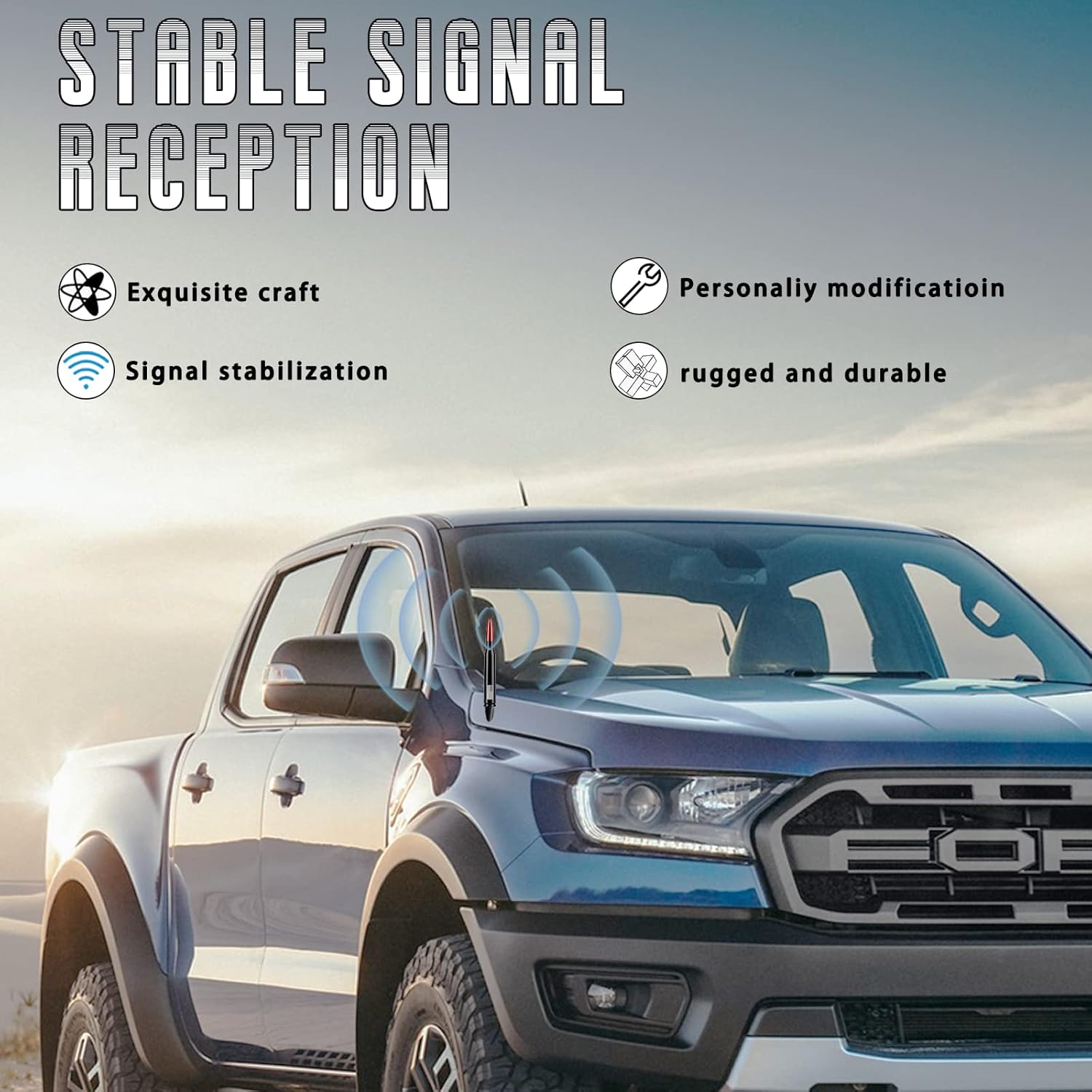 Antena de coche con la bandera estadounidense con tapas de vástago de válvula, mástil de antena universal para GM Chevy Silverado 1500 2500 3500 HD
