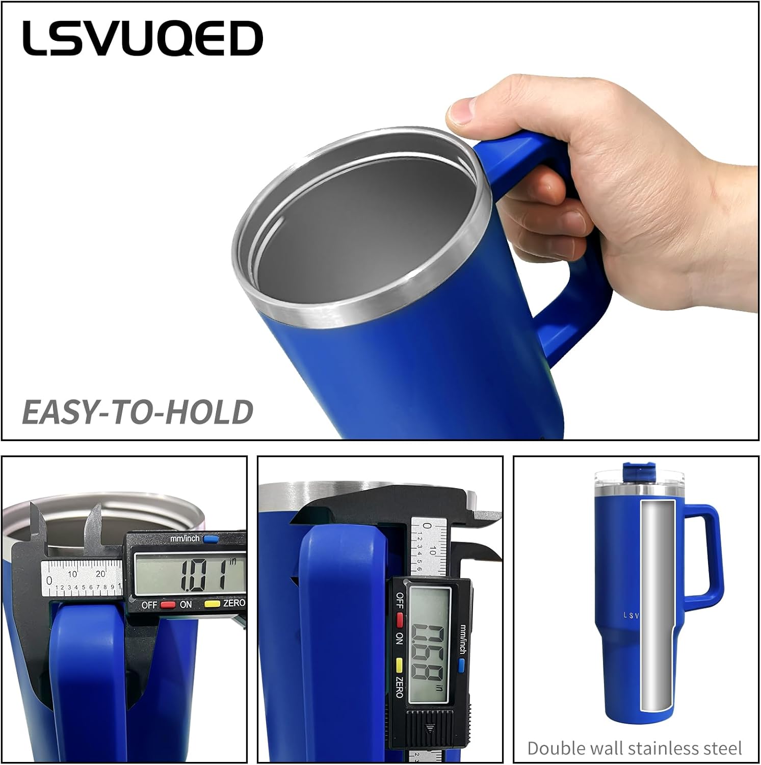LSVUQED Vasos de 40 onzas con asa y tapa con popote, aislamiento reutilizable, de acero inoxidable, taza de viaje que mantiene las bebidas aisladas