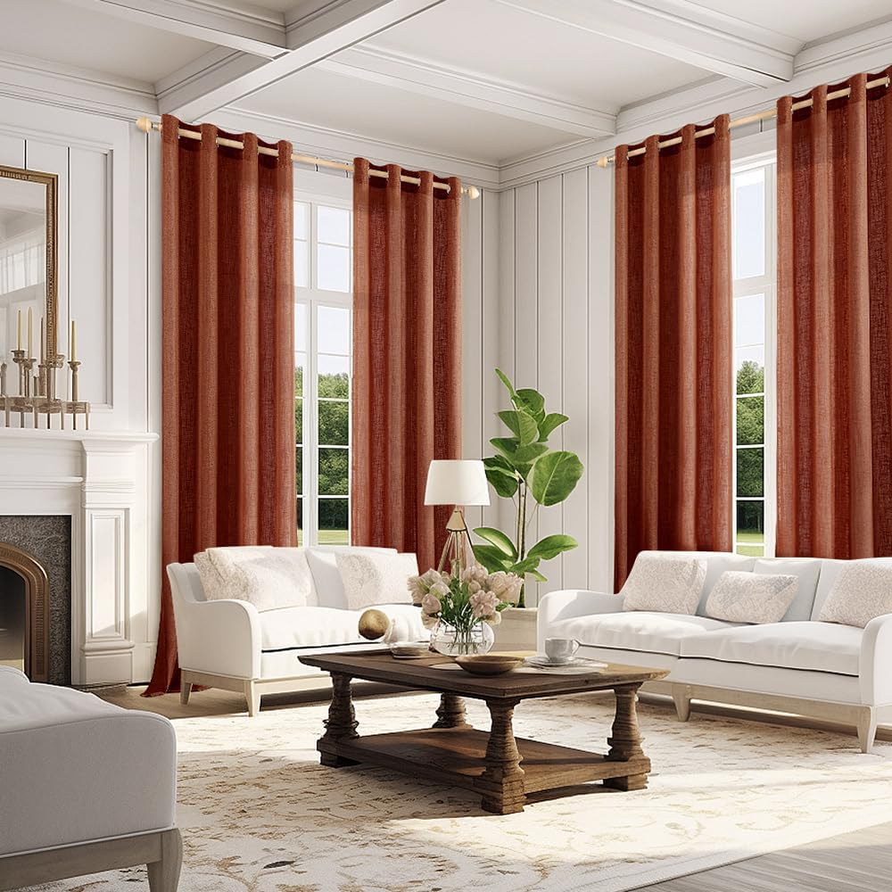 MIULEE Cortinas de lino terracota de 90 pulgadas de largo, 2 paneles para dormitorio, sala de estar, cortinas de lino suave y grueso, cortinas de