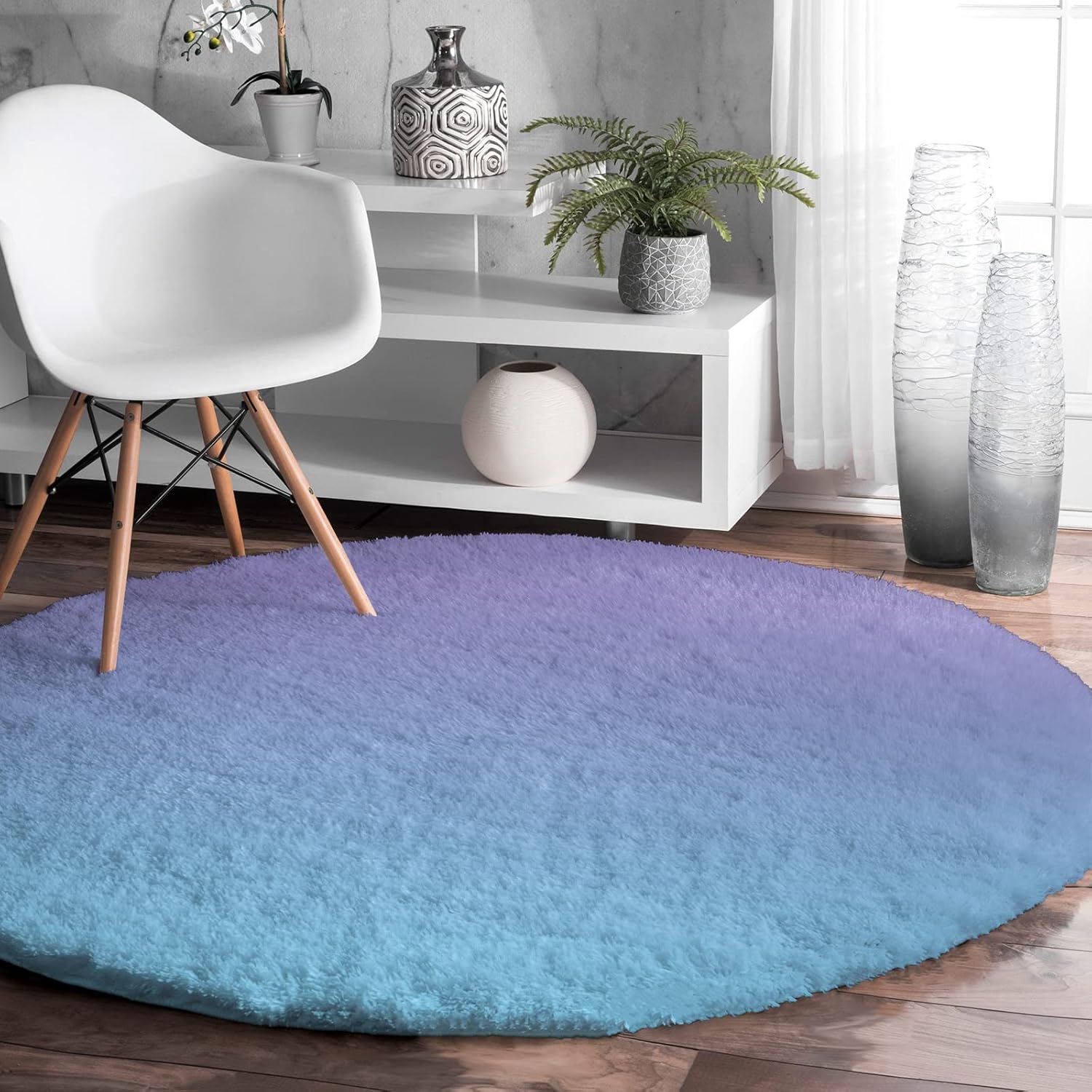 Alfombra redonda de sirena degradada, color morado, turquesa, alfombra redonda de sirena esponjosa, alfombra suave de arte moderno, antideslizante,
