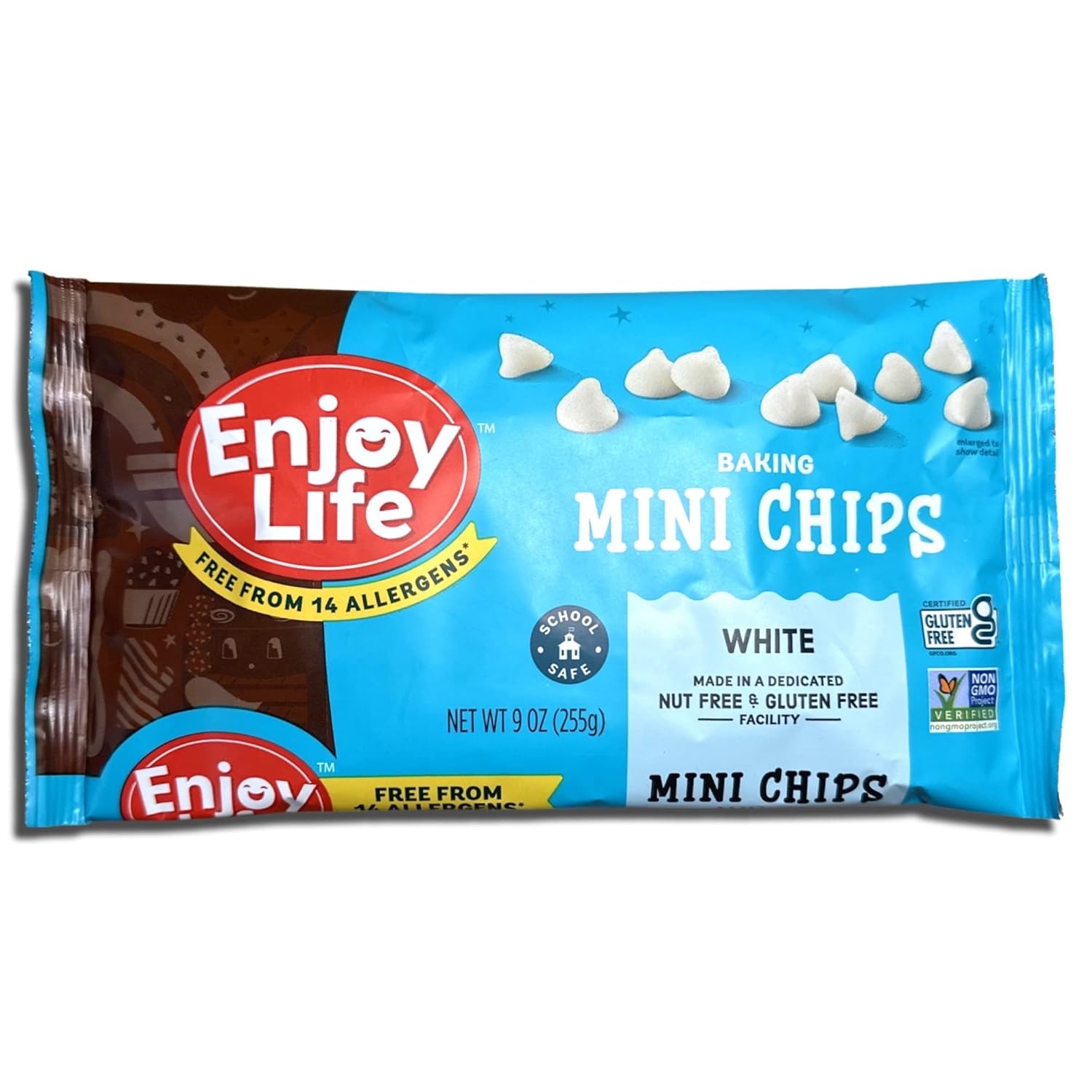 Tribeca Curations Mini chips para hornear de chocolate blanco, sin alérgenos, aprobado por la escuela, 9 onzas, paquete económico de 3