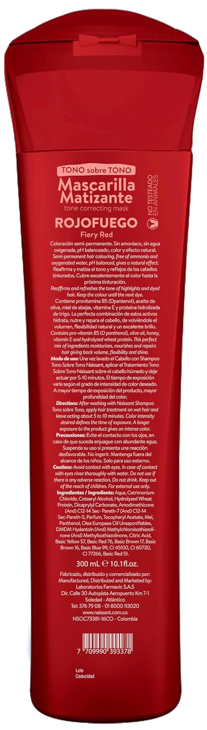 Naissant Mascarilla tonificante para cabello rojo profundo  Depósito de color  Hidrata, refresca y neutraliza los tonos cobrizos, sin parabenos,