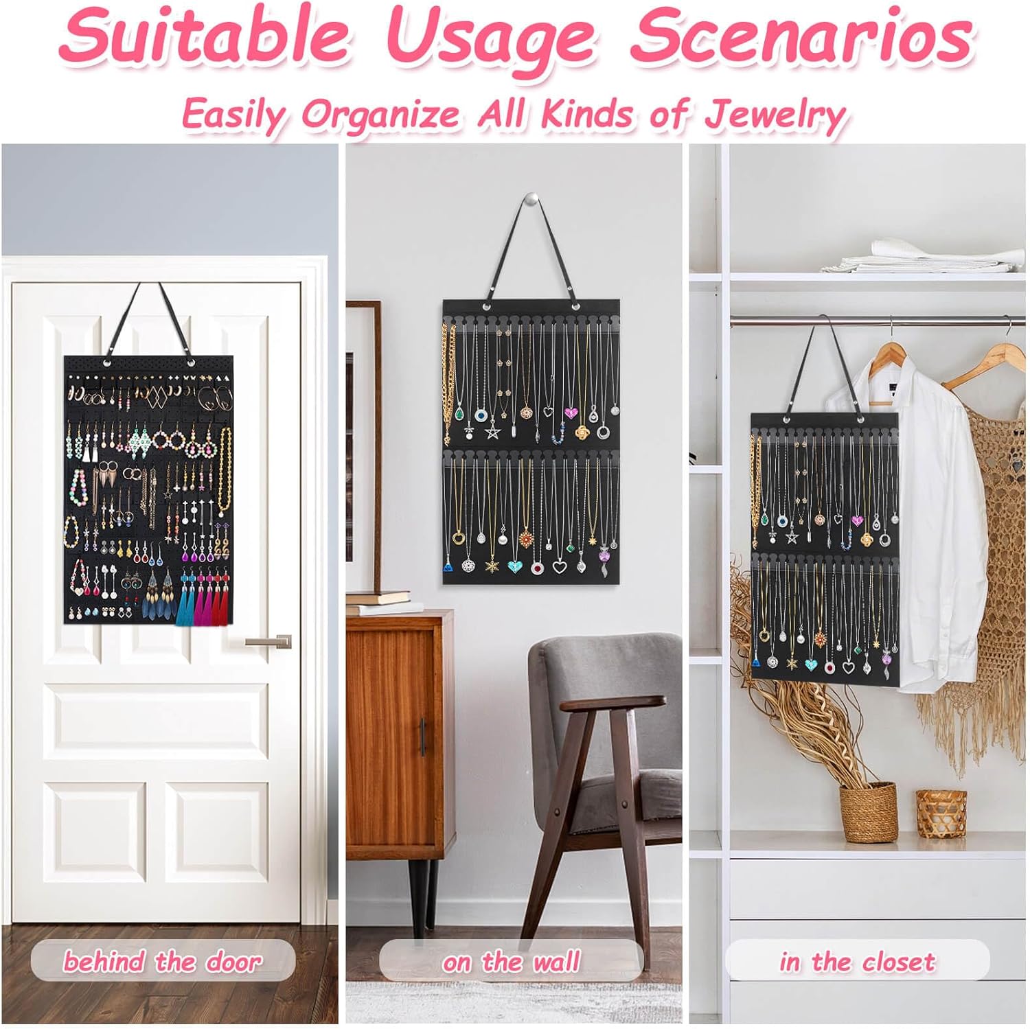 shynek Paquete de 2 organizadores colgantes para joyas, incluye soporte para collares y aretes organizador para collares, aretes, pulseras y