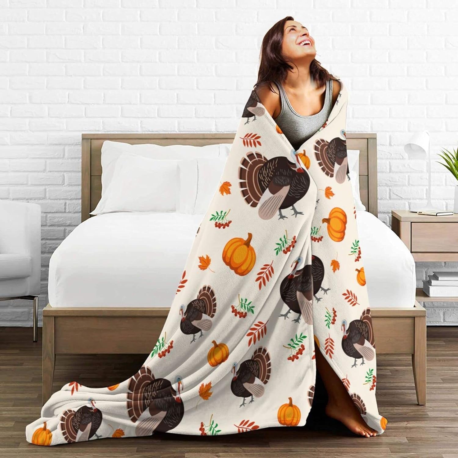Manta de franela de calabaza y pavo, súper suave, ligera, para el día de Acción de Gracias, para sofá o cama, manta ultra cálida y acogedora para