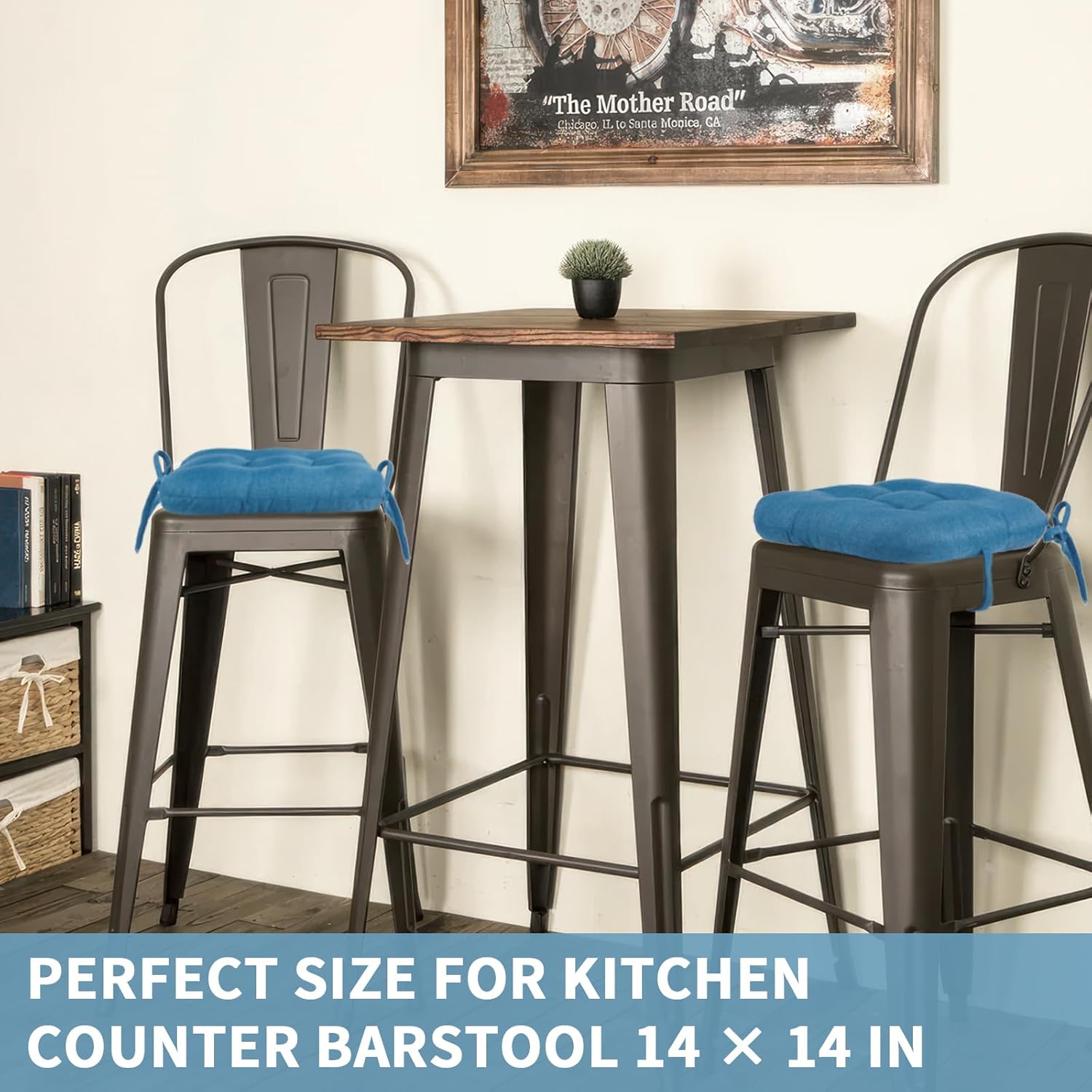 Detiblue Juego de 2 cojines para taburete de cocina, cojines para sillas de comedor de 14 x 14 pulgadas con lazos, cojines copetudos para sillas de