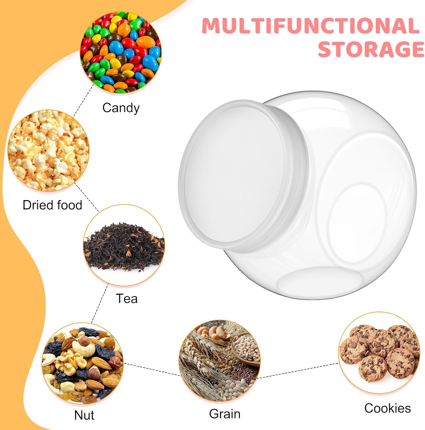 Umigy 2 juegos de tarros de plástico para dulces con tapa para bufé de dulces con mini cuchara de cocina de plástico acrílico de 42 onzas,