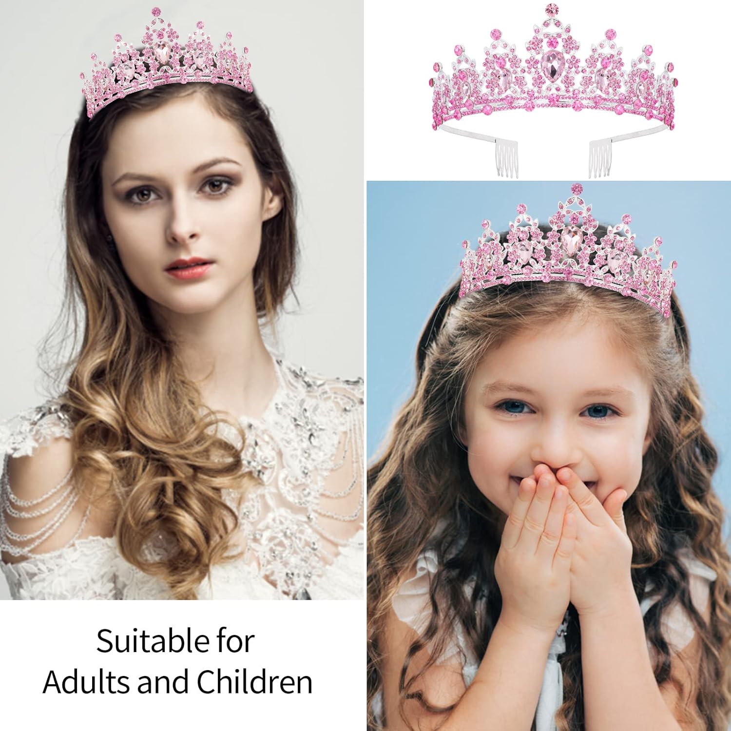 Velscrun Coronas de cumpleaños para mujer, tiaras para mujer, banda de reina de cumpleaños rosa, corona de tiaras plateadas para niñas, corona de