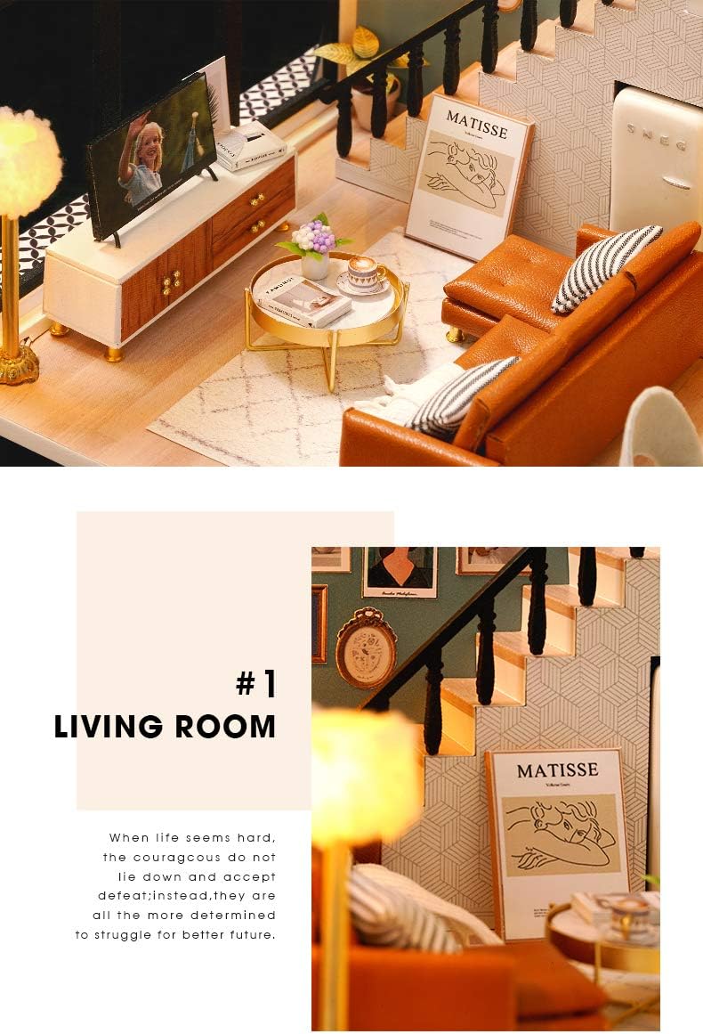Flever Kit de casa de muñecas en miniatura, habitación creativa con escena de apartamento tipo loft para regalo romántico de obras de arte (vida