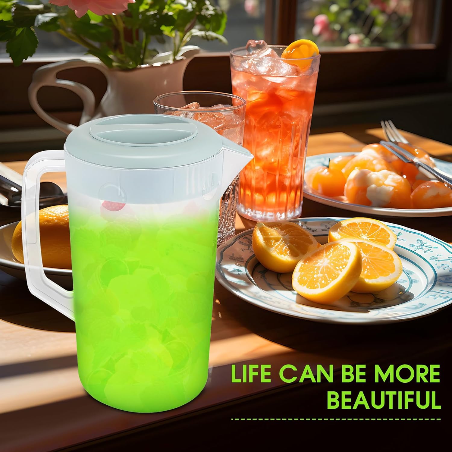 Uiifan 4 jarras de agua de plástico con tapa, boquilla de 1 galón y asa, jarra de jugo de plástico para refrigerador, jarra de agua de plástico para